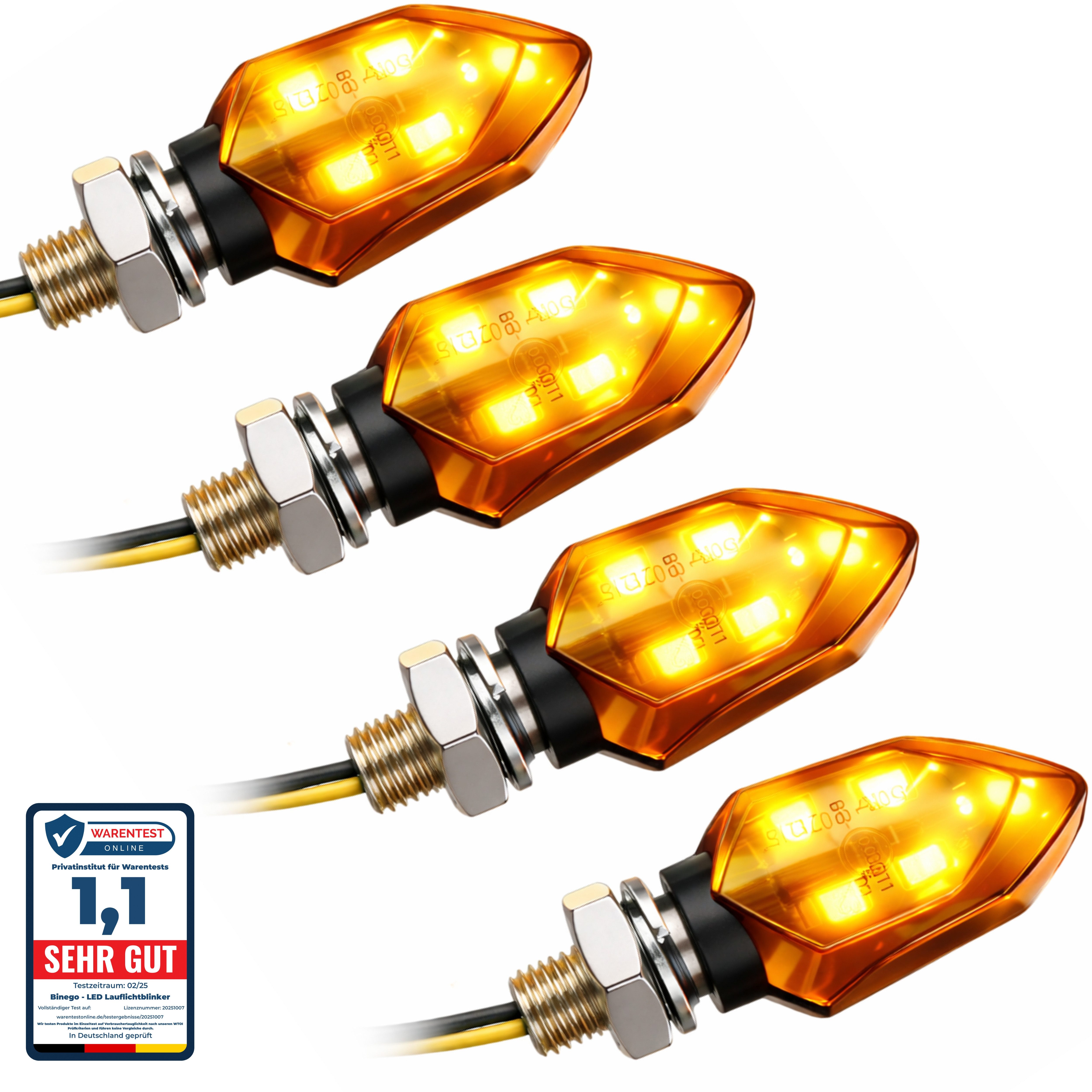 Binego Blinker 4x Motorrad LED Mini Blinker ECE E24 getönt, LED fest integriert, Gelb