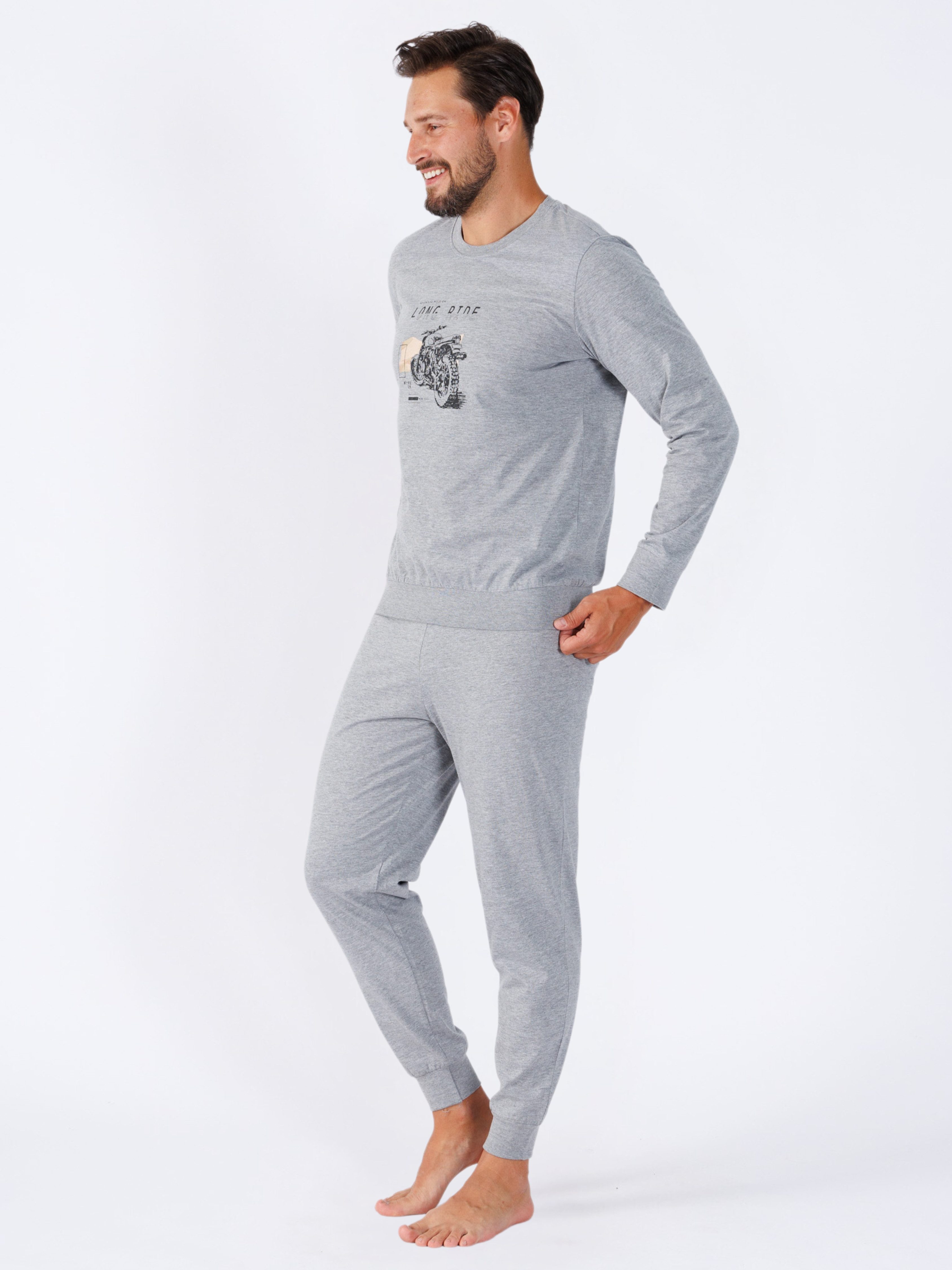 HOTBERG Schlafanzug langer Herren Pyjama Bündchen an Armen und Beinen, Cotton