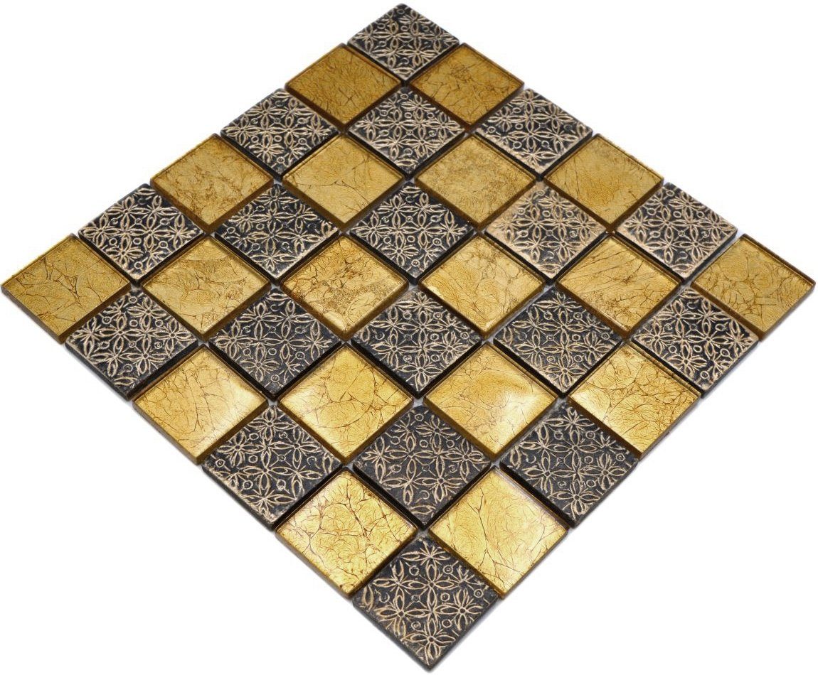 Glasmosaik glänzend 10 Mosaikfliesen Mosani gold Mosaikfliesen / Matten Resin