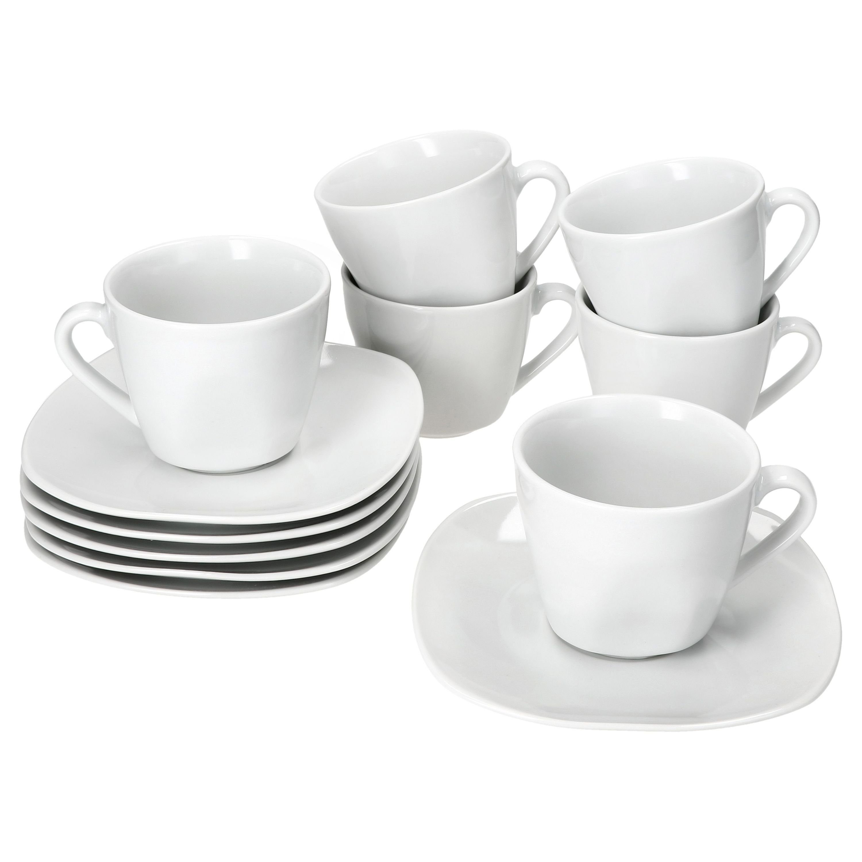 MamboCat Tasse 6er Set Lotta Kaffeetassen mit Untertassen 6 Personen weiß Porzellan, Porzellan