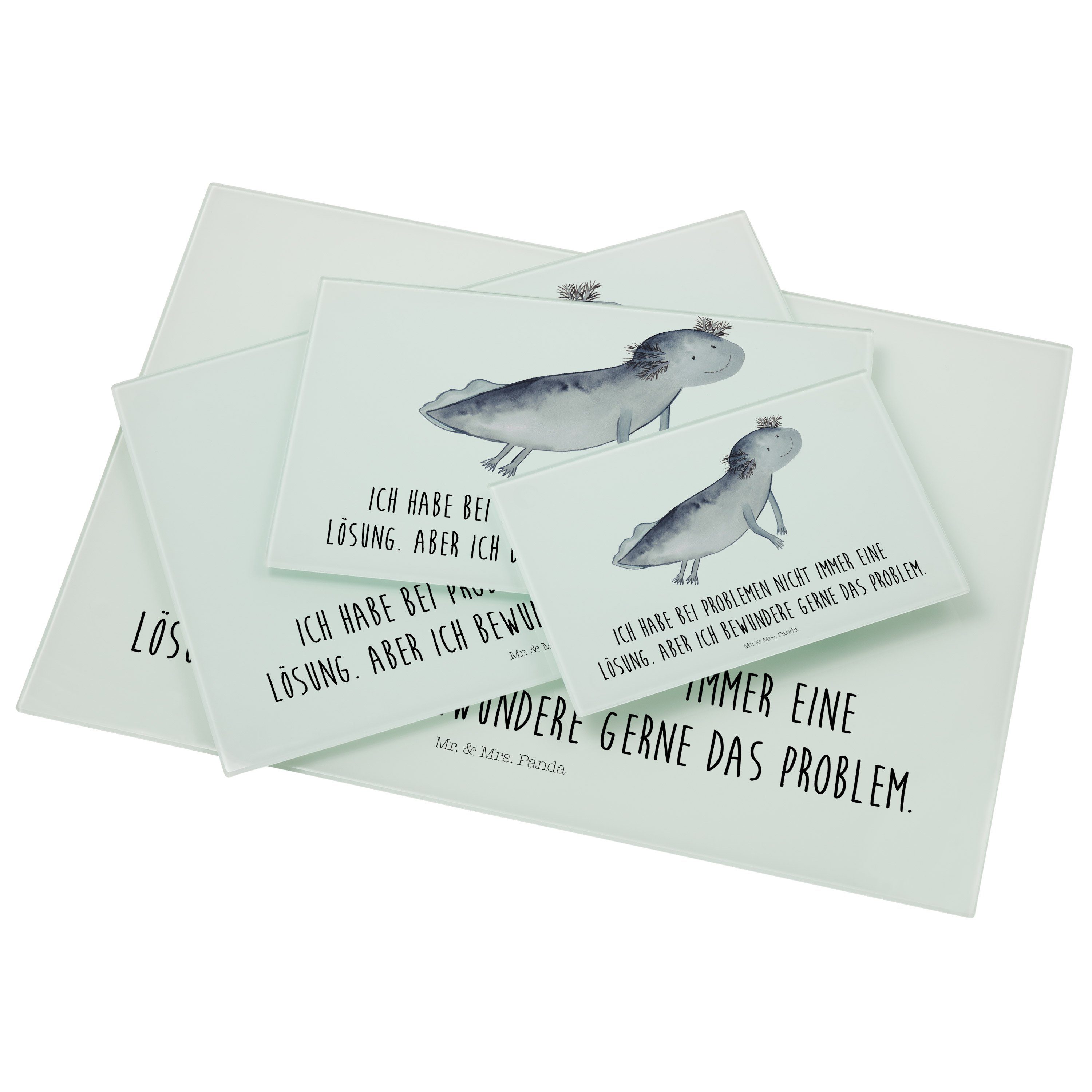 Mr. & Mrs. Geschenk, Frühstücksbrett, (1-St) Axolotl schwimmt Weiß Premium Panda - Glas, Glasschneidebret, - Servierbrett