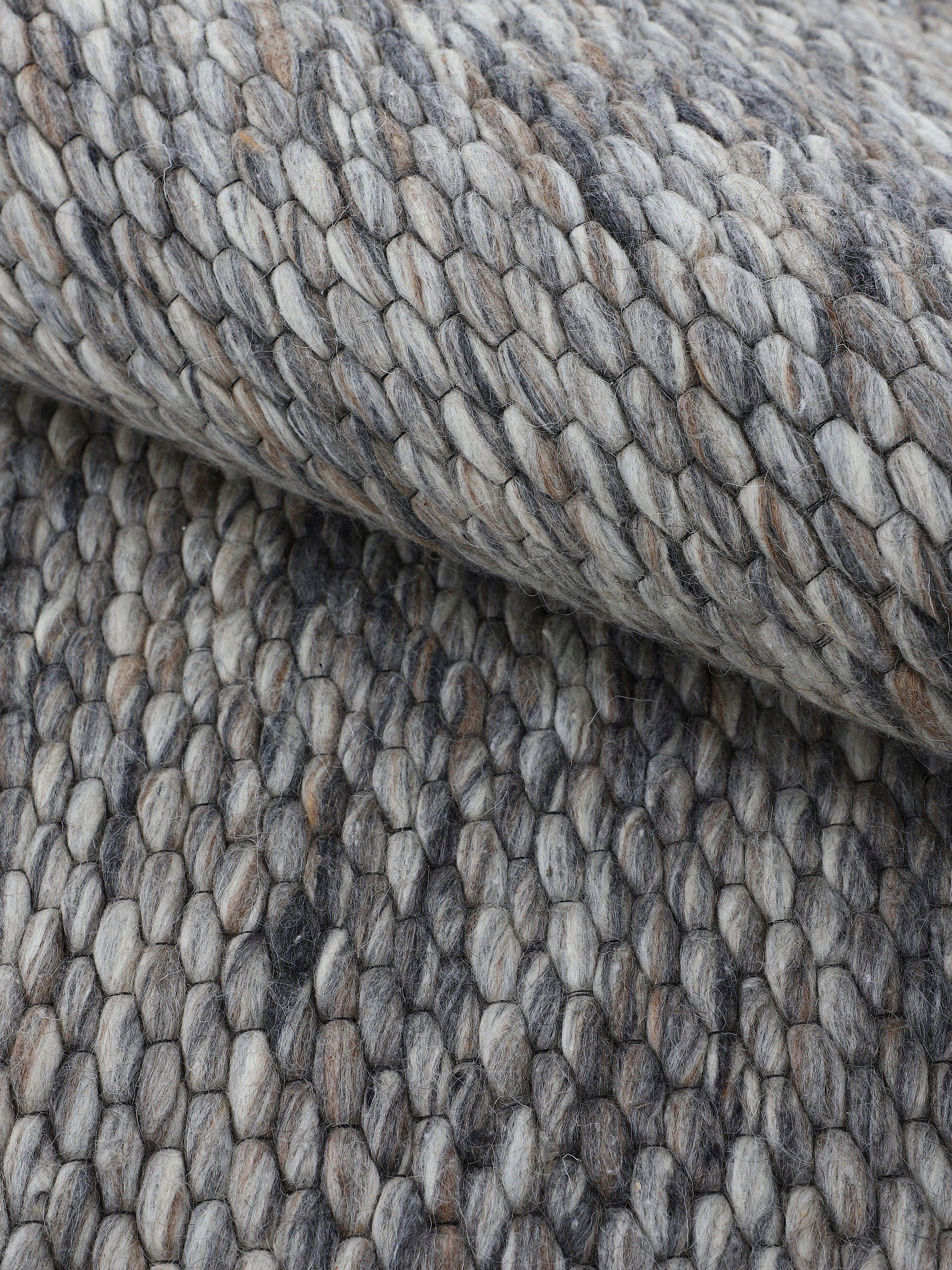 Wollteppich Sina, Höhe: Handweb rechteckig, weich kuschelig meliert, 14 & mm, reine Teppich, Wolle, Dunkelgrau handgewebt, carpetfine