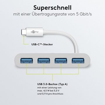 Goobay USB-Verteiler USB-C Multiport Adapter 4-fach USB 3.0 Buchsen (Schneller Datentransfer und Laden, 5 Gbit/s Übertragungsrate), 1x USB-C Stecker / 4x USB 3.0 Buchsen