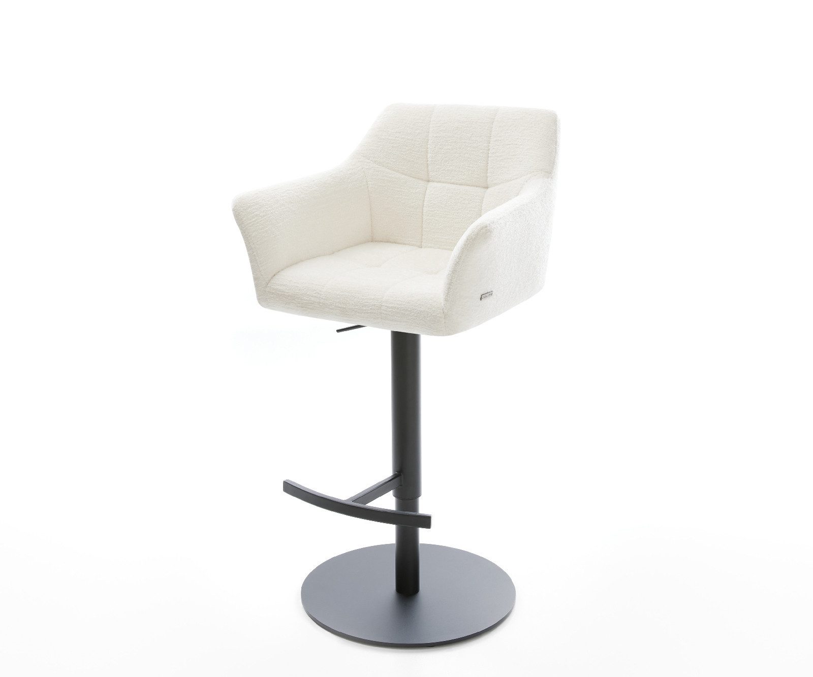 DELIFE Barhocker Yulo-Flex, Drehfuß höhenverstellbar Metall Schwarz Bouclé Soft Beige