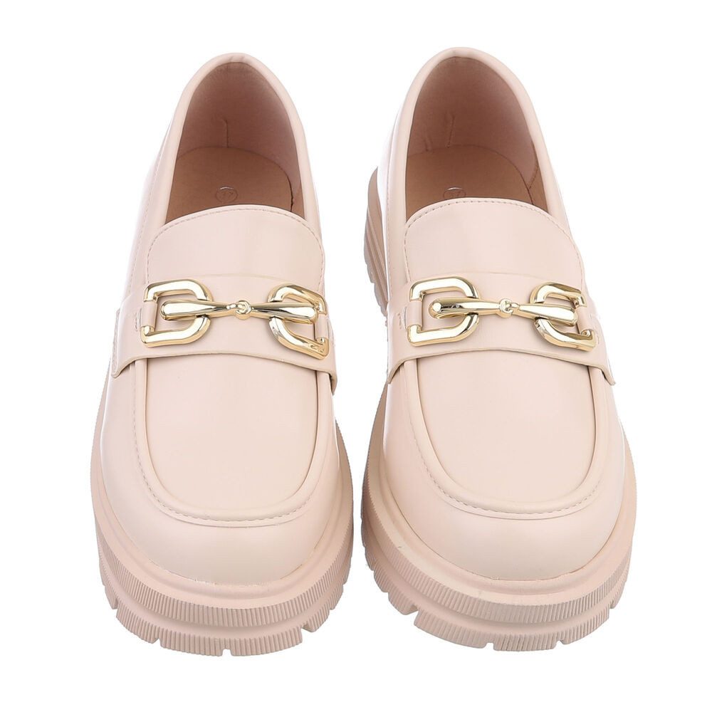 Ital-Design Damen Mokassins Freizeit Slipper (86016603) Blockabsatz Mokassins in Beige – Bild 4 von 4