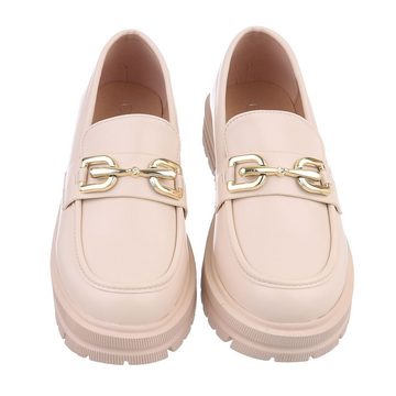 Ital-Design Damen Mokassins Freizeit Slipper (86016602) Blockabsatz Mokassins in Beige