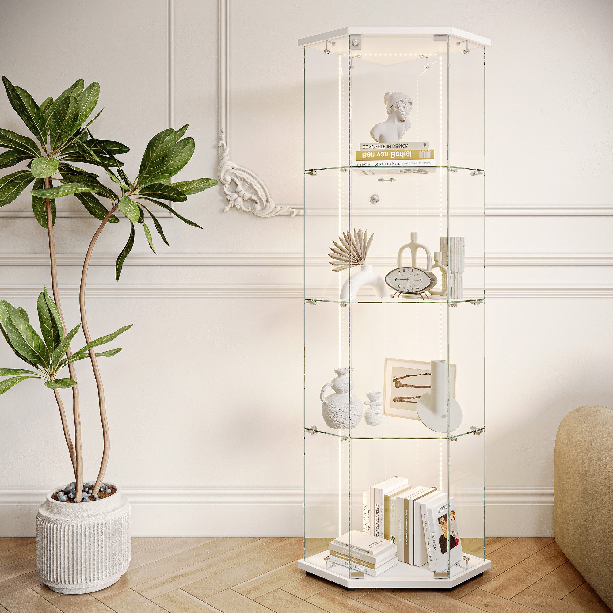 FUROKOY Glasvitrine Fünfeckige Standvitrinen (Weiß 5 Lagen Sammlervitrine) günstig online kaufen