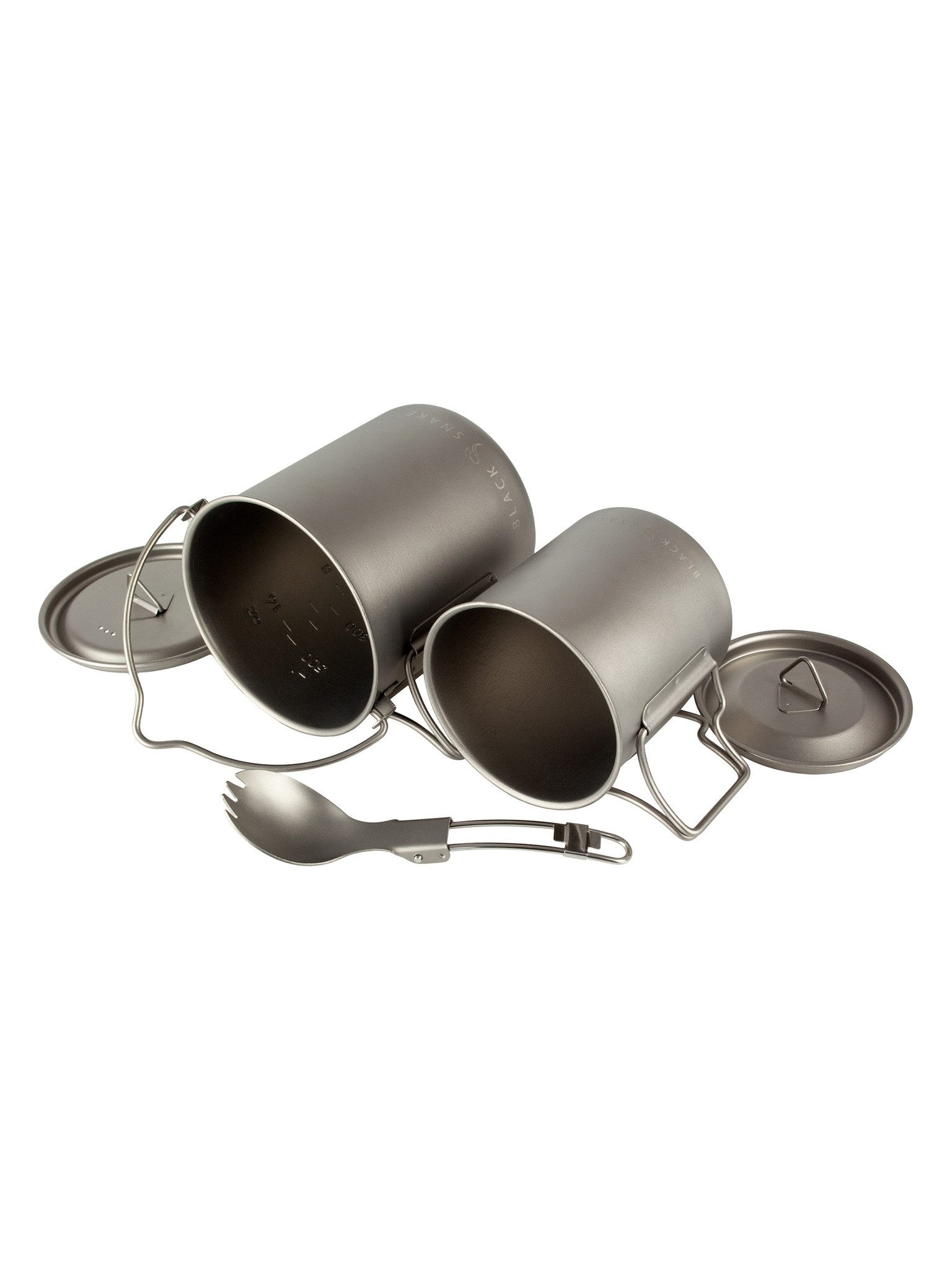 Black Snake Geschirr-Set Ultraleichtes Camping Kochgeschirr mit Topf und klappbarem Göffel (3-tlg), Titan, Rostfrei und geschmacksneutral mit Klappgriffen und M – Bild 2 von 5