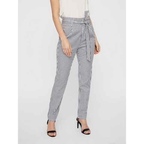 Vero Moda Stoffhose Gestreifte Business Stoffhose High Waist Paperbag Pants VMEVA 4819 in Weiß