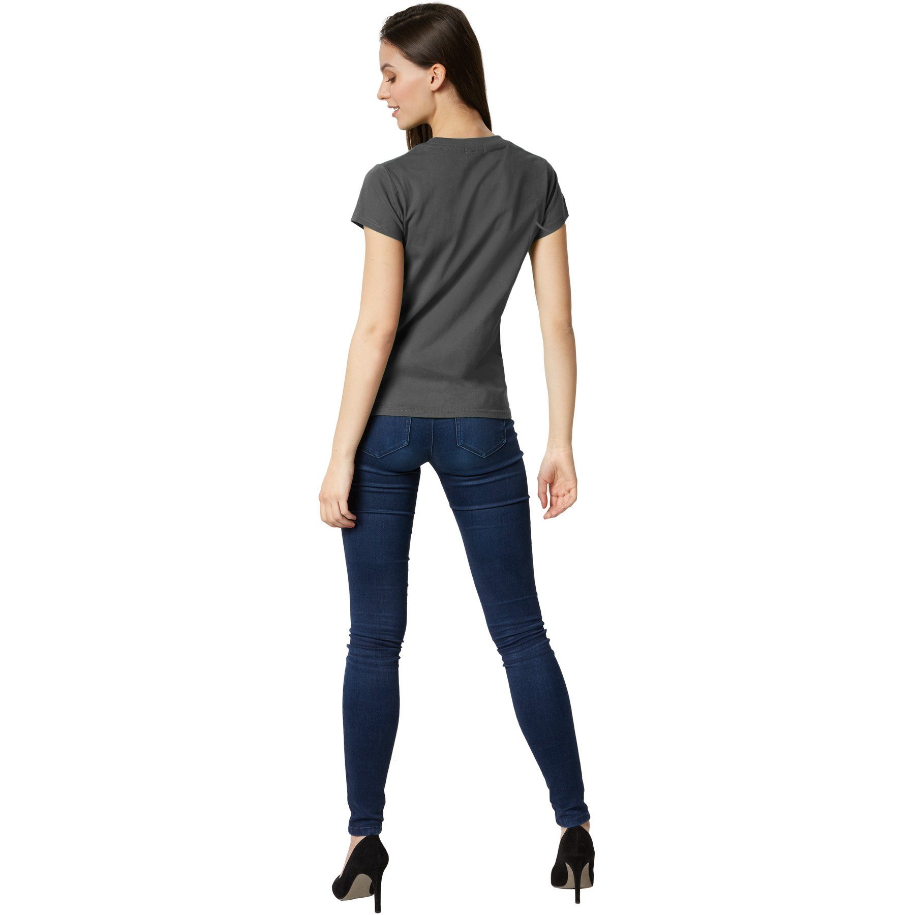 dressforfun T-Shirt Kurzarmtop, Für viele Outfits & Auftritte, Rundhals mit (Freizeitoberteil, Konfektionsgröße XXL in grau) Einfarbiges T-Shirt für Frauen, Fes – Bild 4 von 5