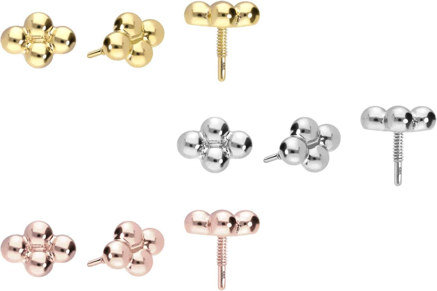 PIERCINGLINE Piercing-Set 14 Karat Gold Schraubaufsatz mit Außengewinde 4 KUGELN (Schraub-Aufsätze, 1-tlg)