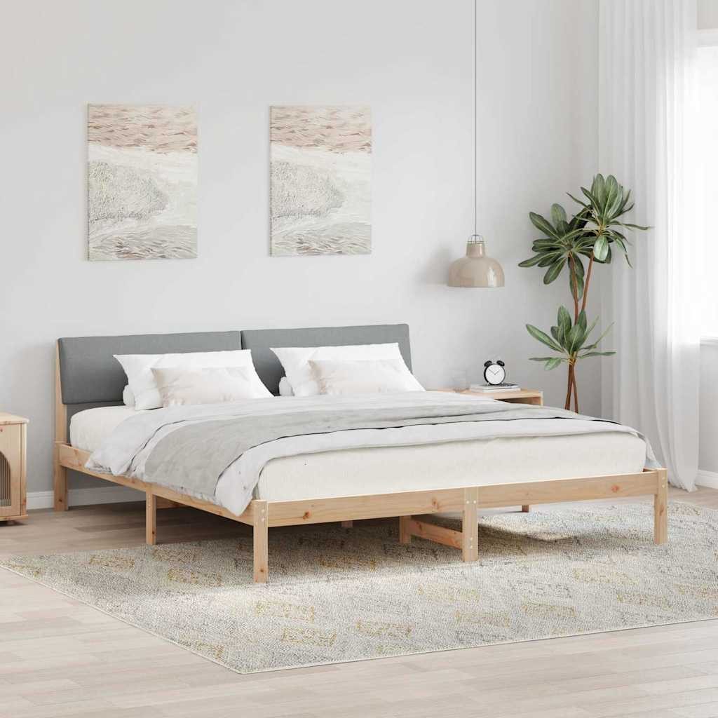 furnicato Bett Bettgestell Massivholz 200x200 cm Braun und hellgrau, Gepolstertes Kopfteil für dein Doppelbett mit inklusivem Lattenrost