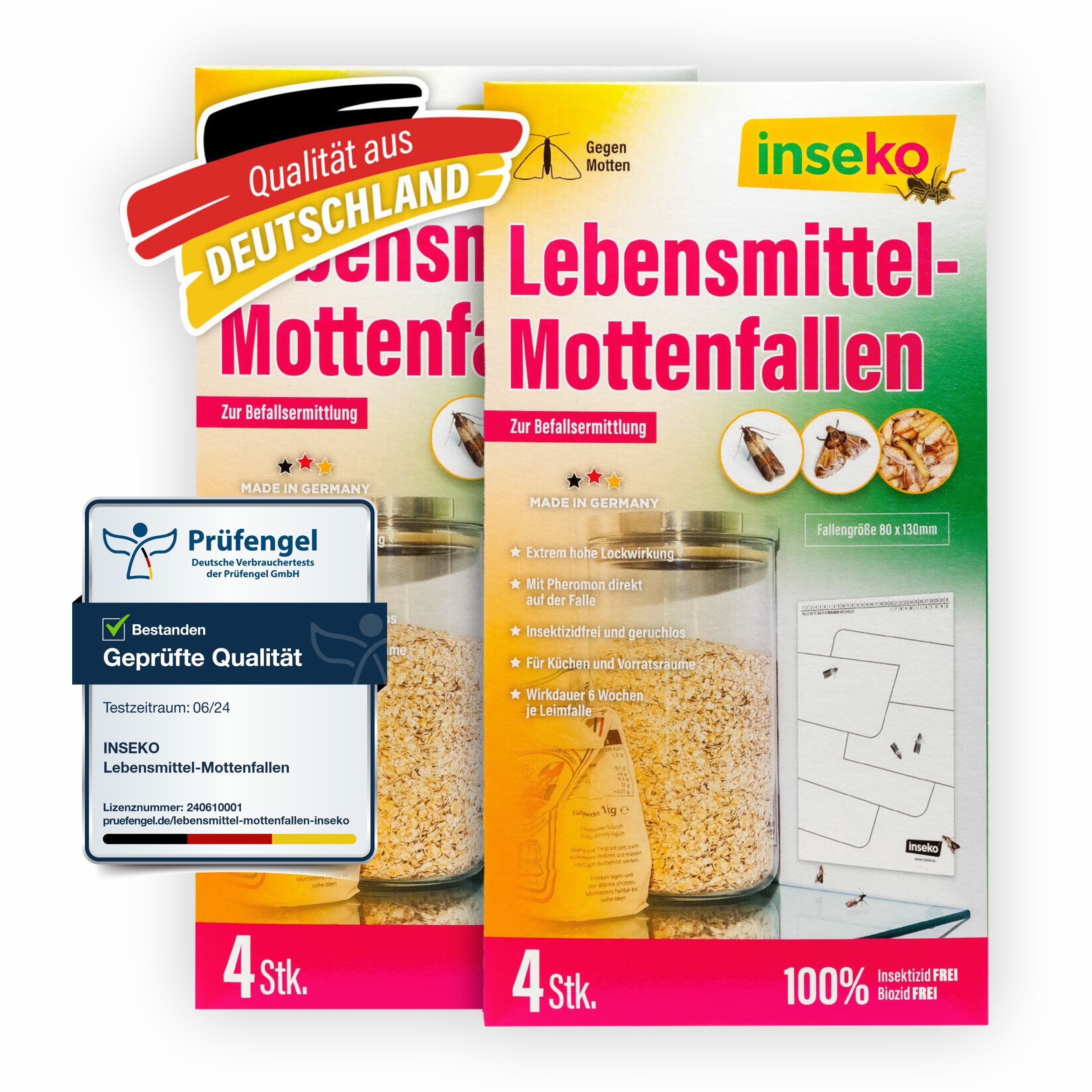 Inseko Klebefalle 8x inseko Lebensmittelmotten Falle I insektizidfrei und geruchlos, Pheromonfalle gegen Lebensmittelmotten und zur Befallsermittlung