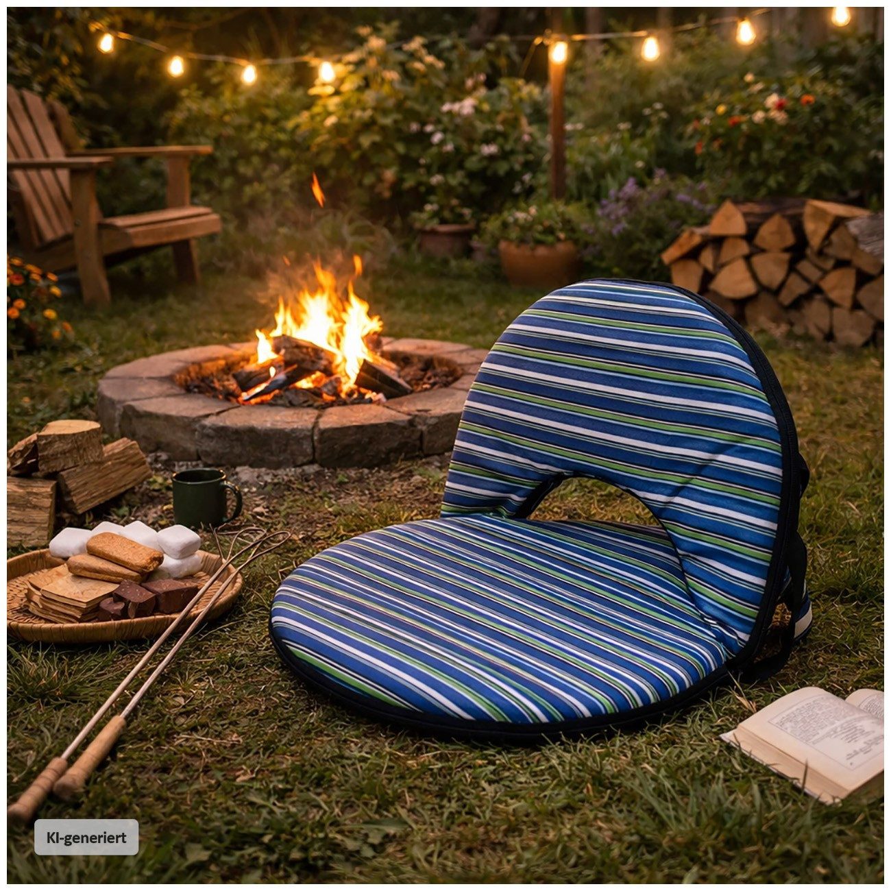 HTI-Living Relaxsessel Bodensessel rund gestreift klappbar für Indoor und Outdoor (1 Stück) – Bild 2 von 5