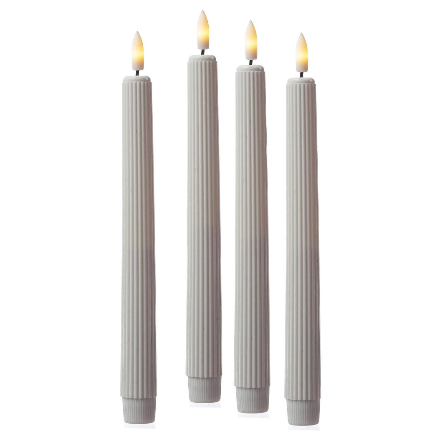 LED-Kerze LED Stabkerzen gerillte Tafelkerzen Dinner Spitzkerze 25cm weiß 4Stück