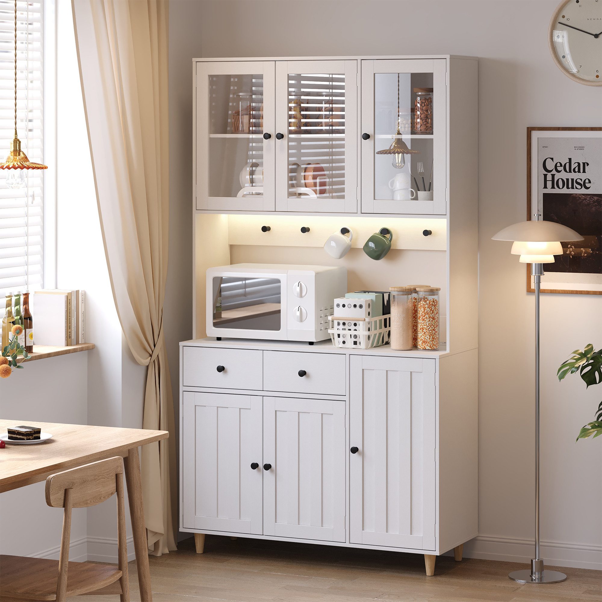 Bealife Sideboard Küchenschrank mit Arbeitsplatte und 3 Schubladen