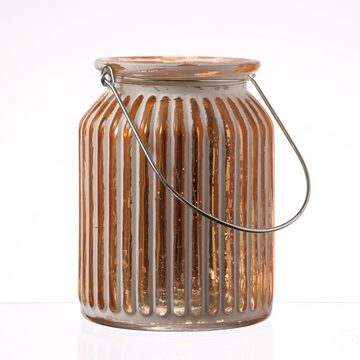 MARELIDA Windlicht Windlicht für Teelichter geriffeltes Glas Metallhenkel H:14,5cm kupfer (1 St)