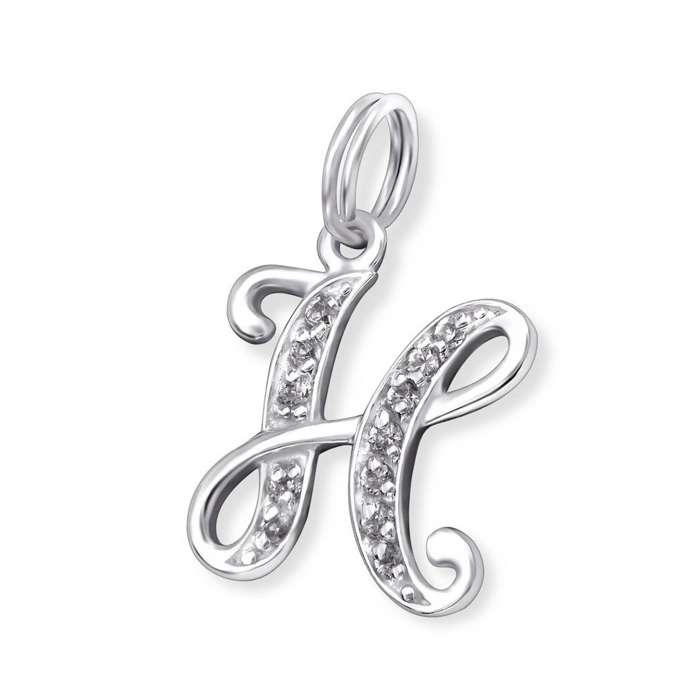 BUNGSA Anhänger Set BUCHSTABE H - Anhänger Buchstaben Kristall Silber 925 Silber Unisex (1-tlg), Pendant Halsketten