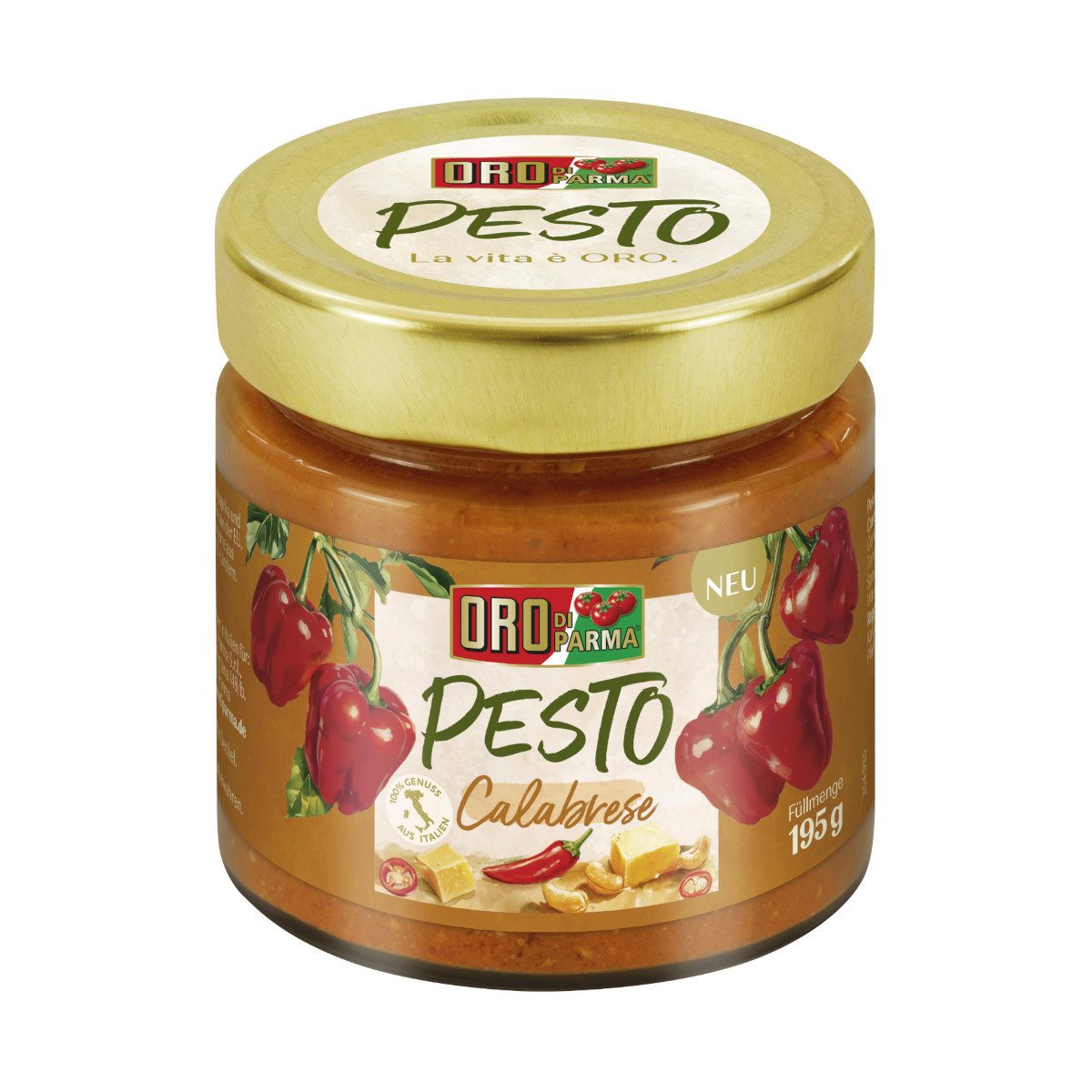 Hengstenberg Saucen, Oro di Parma Pesto Calabrese Sauce Paprika Käse und Cashewkernen 195g