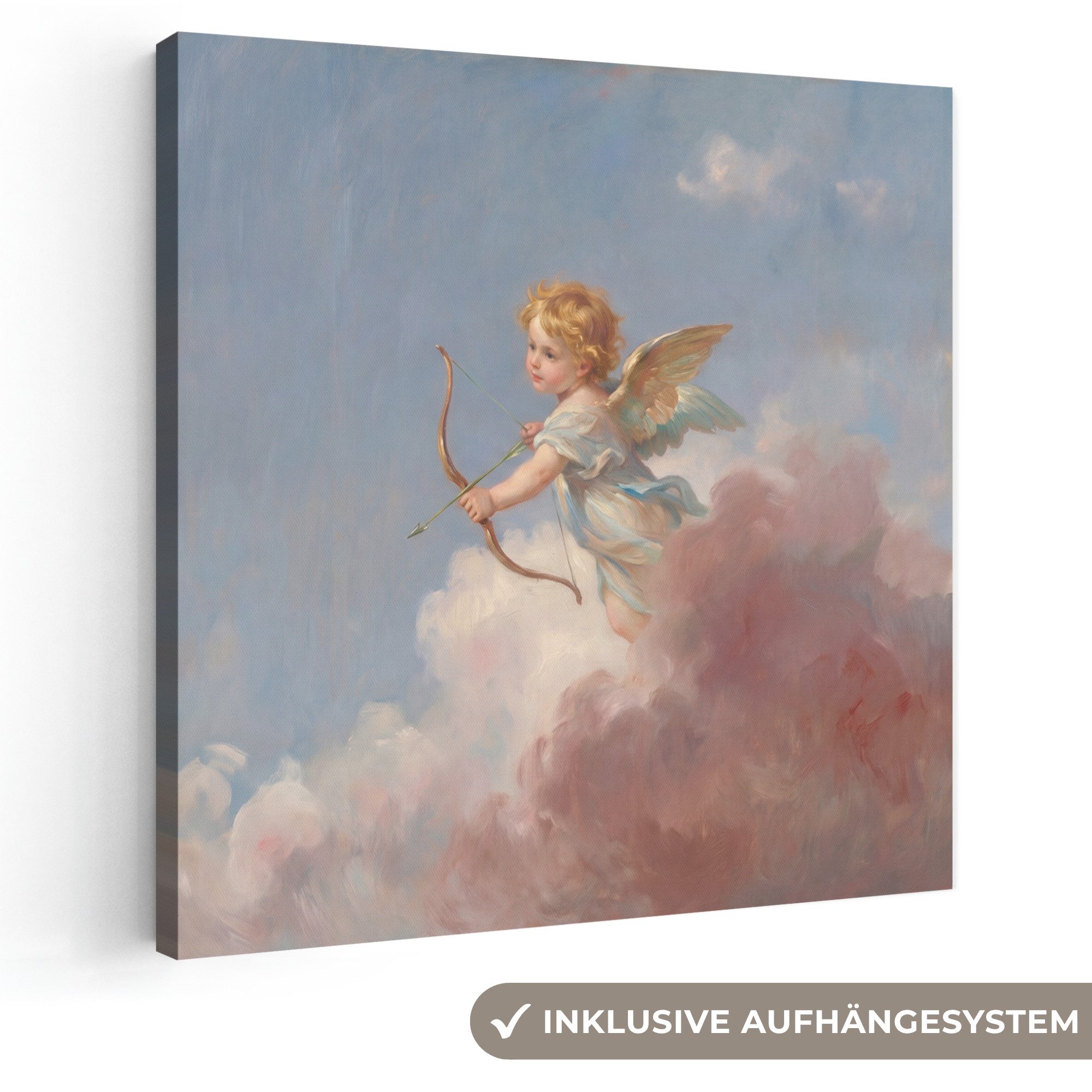 OneMillionCanvasses® Leinwandbild Engel – Pfeil und Bogen – Mythologie – Klassik, Fotodruck (1 St), Wandbild, Deko Schlafzimmer Wohnzimmer Flur 20x20 cm