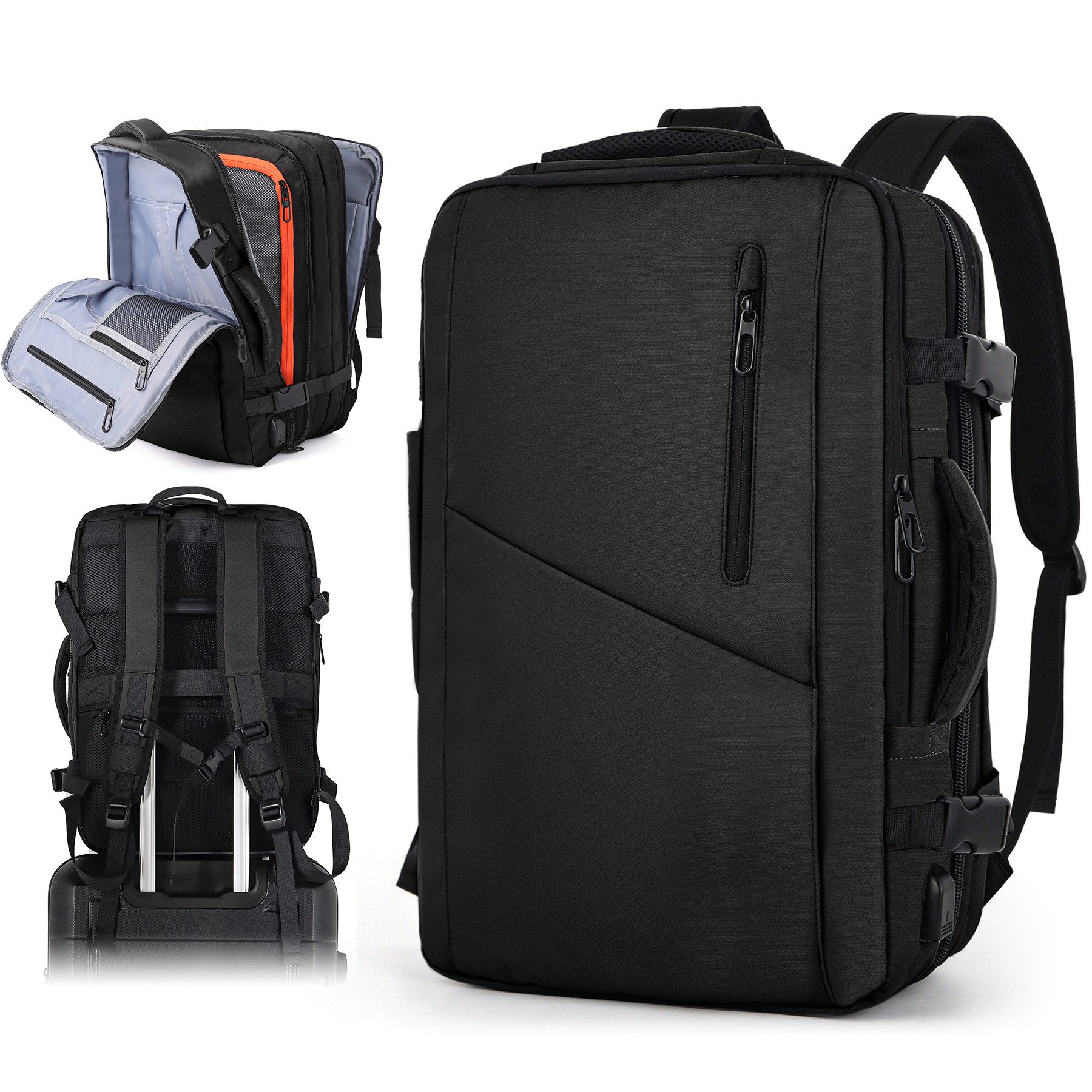 Reiserucksack 50L Reiserucksack Herren, Flugzeug Handgepäck Rucksack USB-Ladean