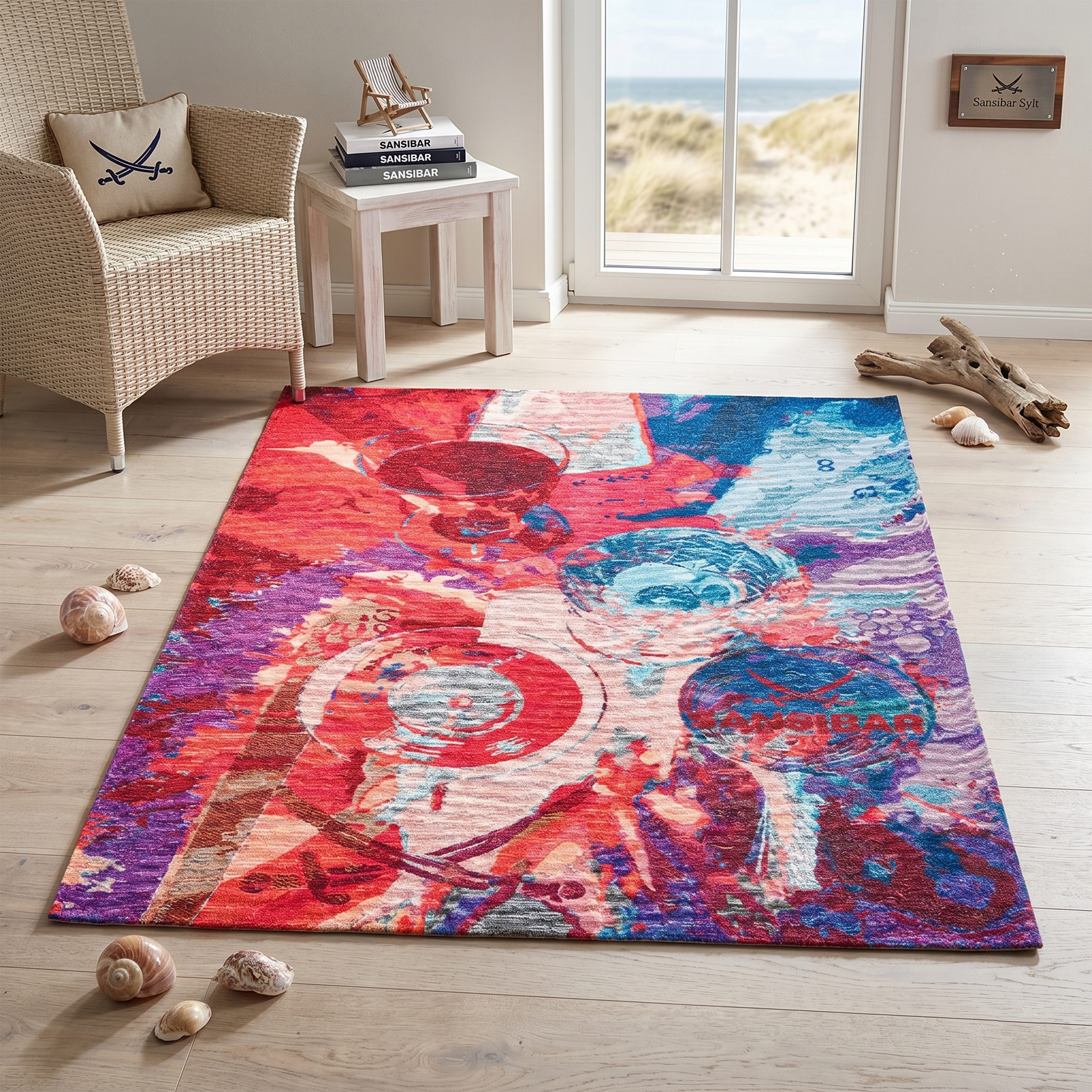 Sansibar Teppich Keitum 008, rechteckig, Höhe: 3 mm, Flachgewebe, modernes Design, Motiv Gläser & gekreuzte Säbel
