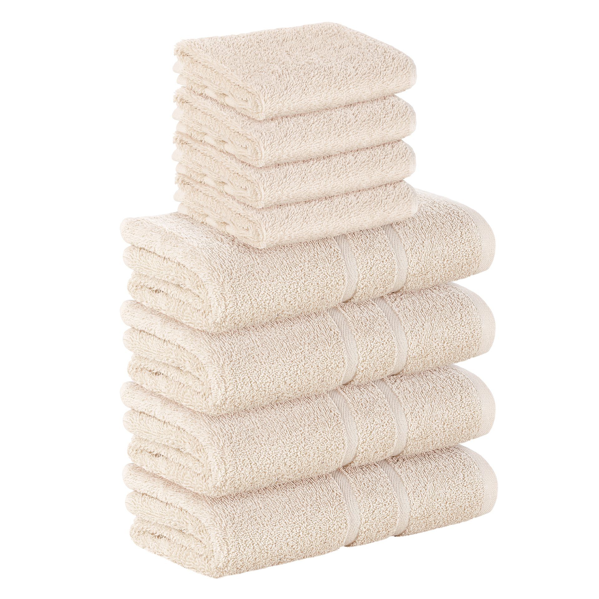 StickandShine Handtuch Set 4x Gästehandtuch 4x Handtücher als SET in verschiedenen Farben (8 Teilig) 100% Baumwolle 500 GSM Frottee 8er Handtuch Pack, 100% Baumwolle 500 GSM Creme