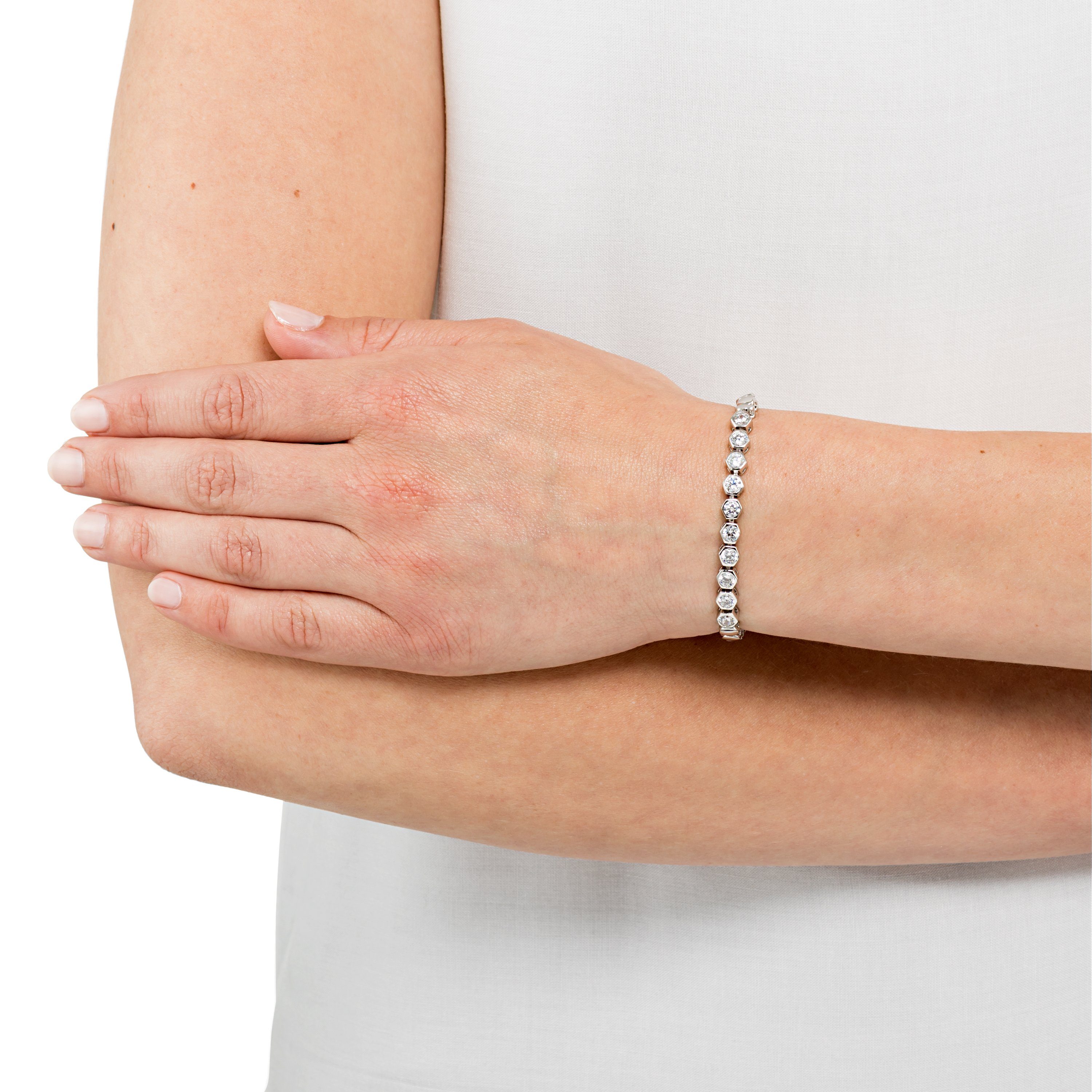 Damen Schmuck Heideman Armband Edda poliert (keine Angabe, inkl. Geschenkverpackung), Tennisarmband mit Stein weiß Gliederarmban