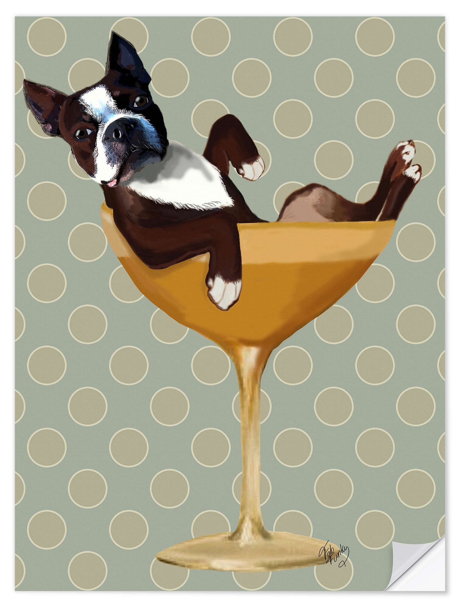 Posterlounge Wandfolie Fab Funky, Boston Terrier im Cocktailglas, Wohnzimmer Illustration