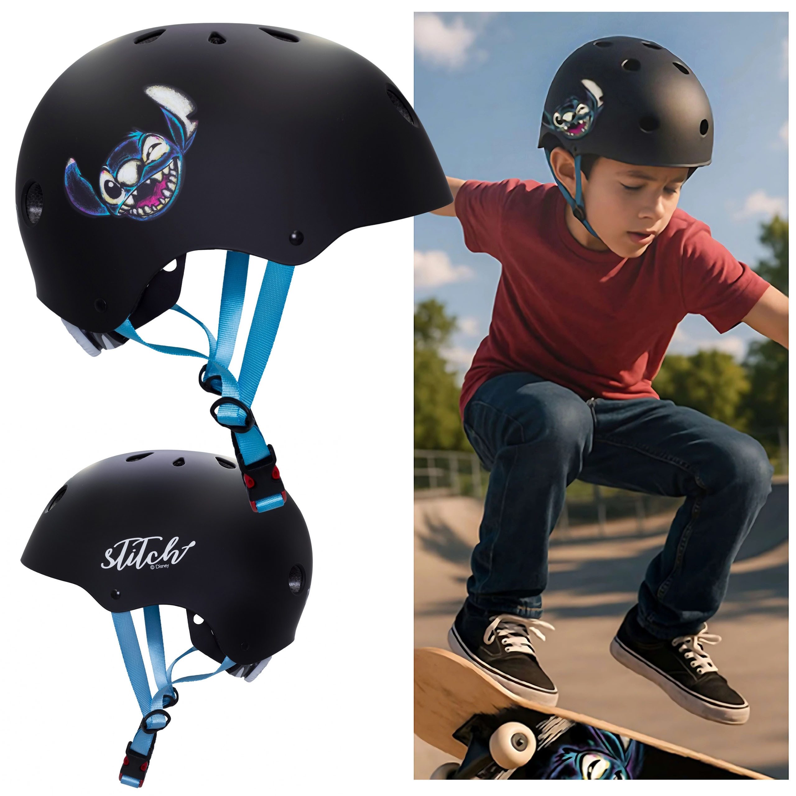 Disney Kinderfahrradhelm DISNEY Stitch Schwarzer Kinderfahrradhelm, verstellbar, für Jungen