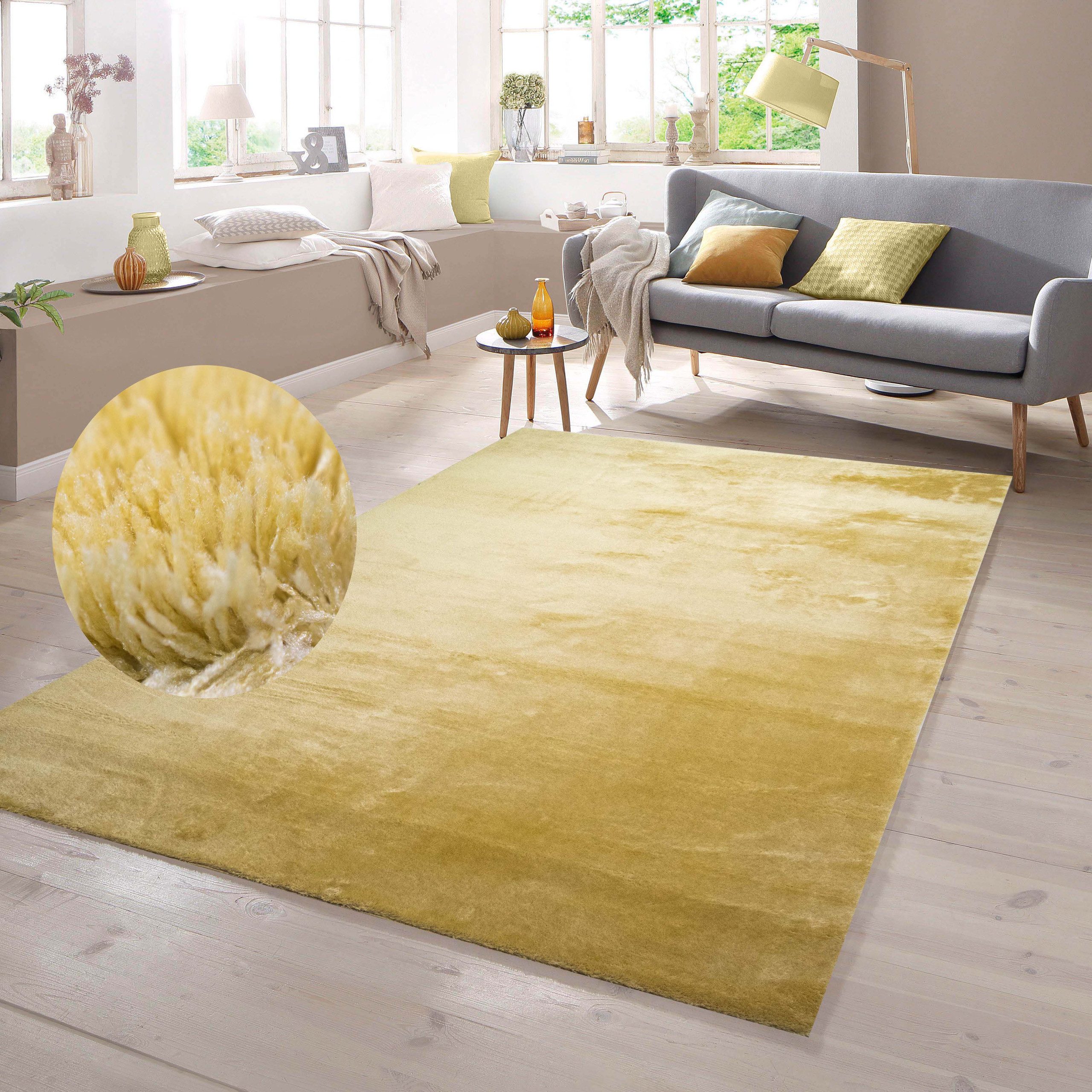 TeppichHome24 Teppich Shaggy Teppich goldfarben, rechteckig