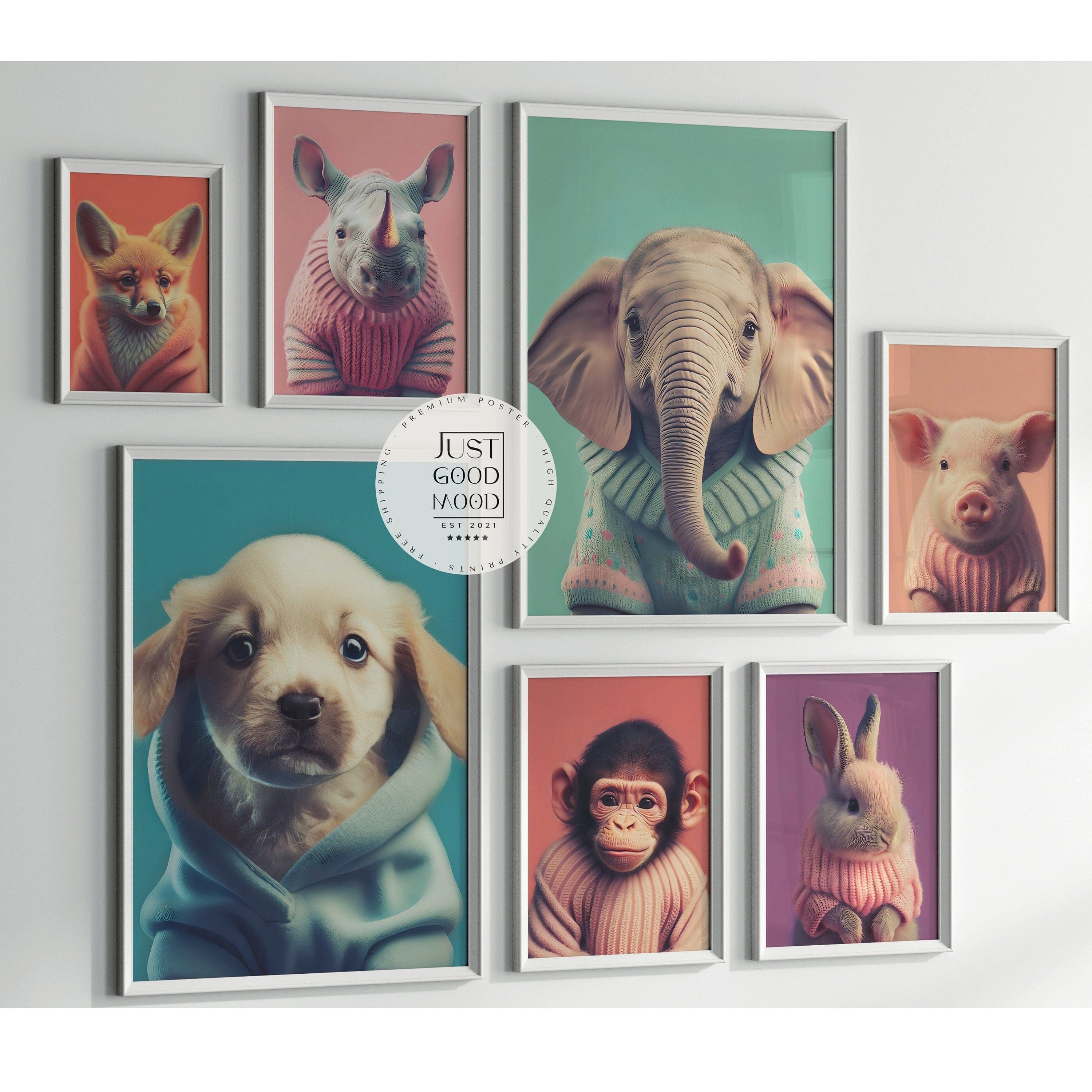 JUSTGOODMOOD Poster Kinderzimmer Tiere Fuchs Elefant Bär Nashorn Erdmännchen Kinderzimmer, Fuchs (1 St)