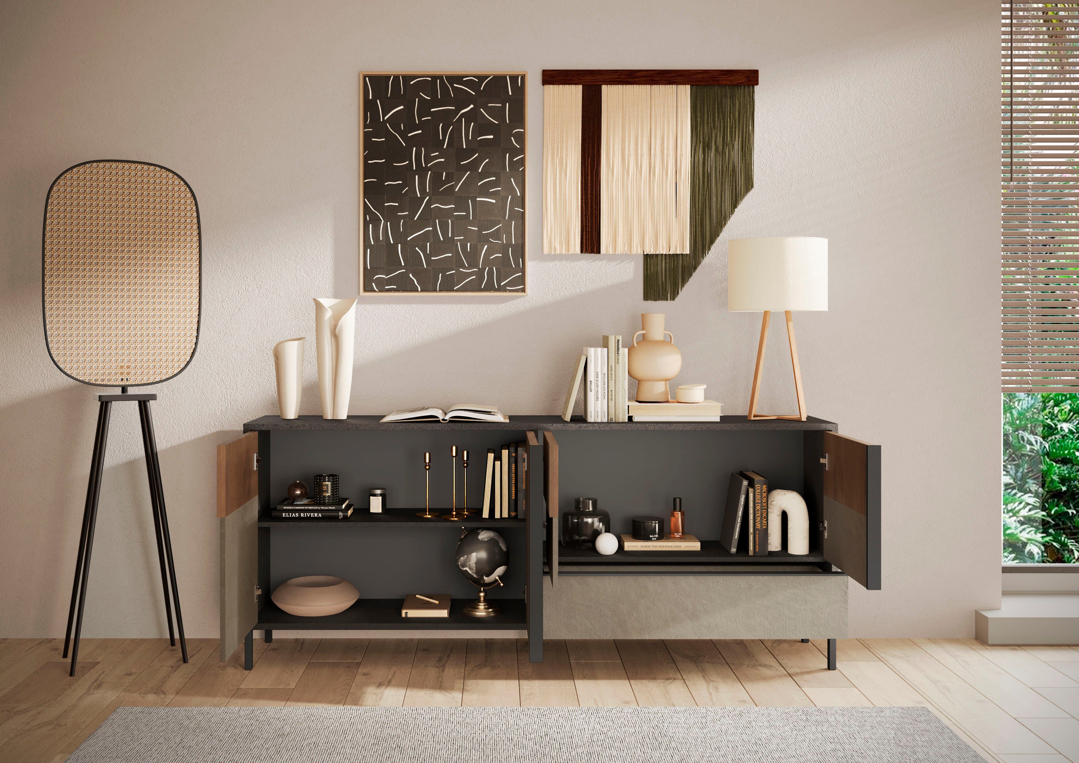 Home affaire Sideboard Everest Breite 206 cm, Kommode mit 4 Türen u. 1 Schubkasten, Anrichte, Soft/Self Closing, Korpus 22 mm