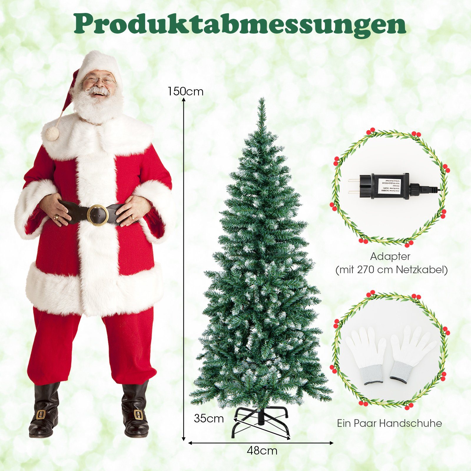 Weihnachtsbaum, Tannenbaum, Künstlicher schmal, COSTWAY LED&Schnee, 150cm mit