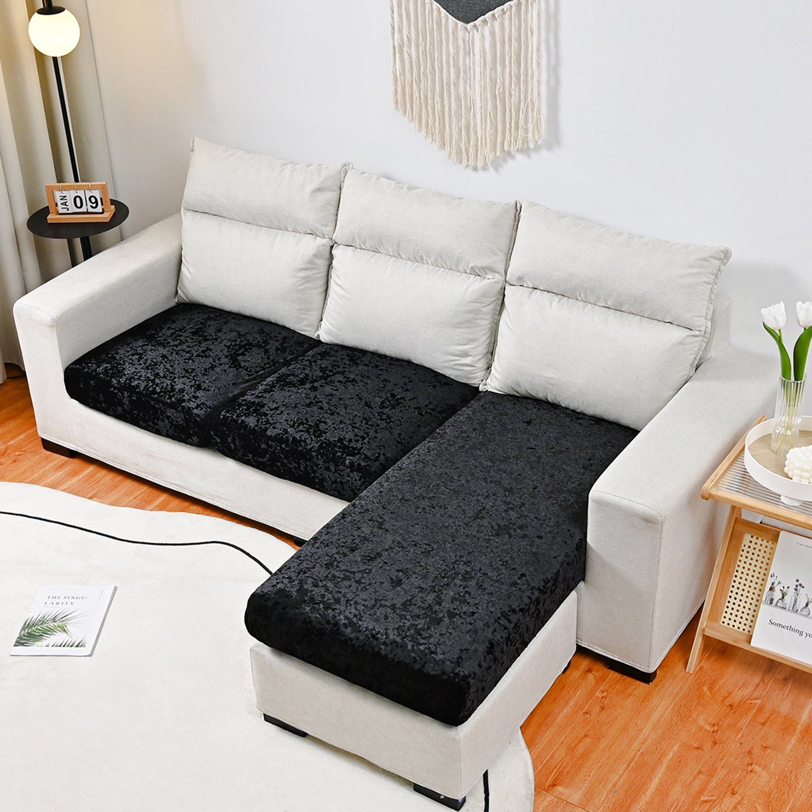 BTTO Sofahusse Samt Sofabezug,Sofa Sitzkissenbezug,Stretch Couch überzug, Mit Elastischem Band, für 1/2/3/4 Sitzer