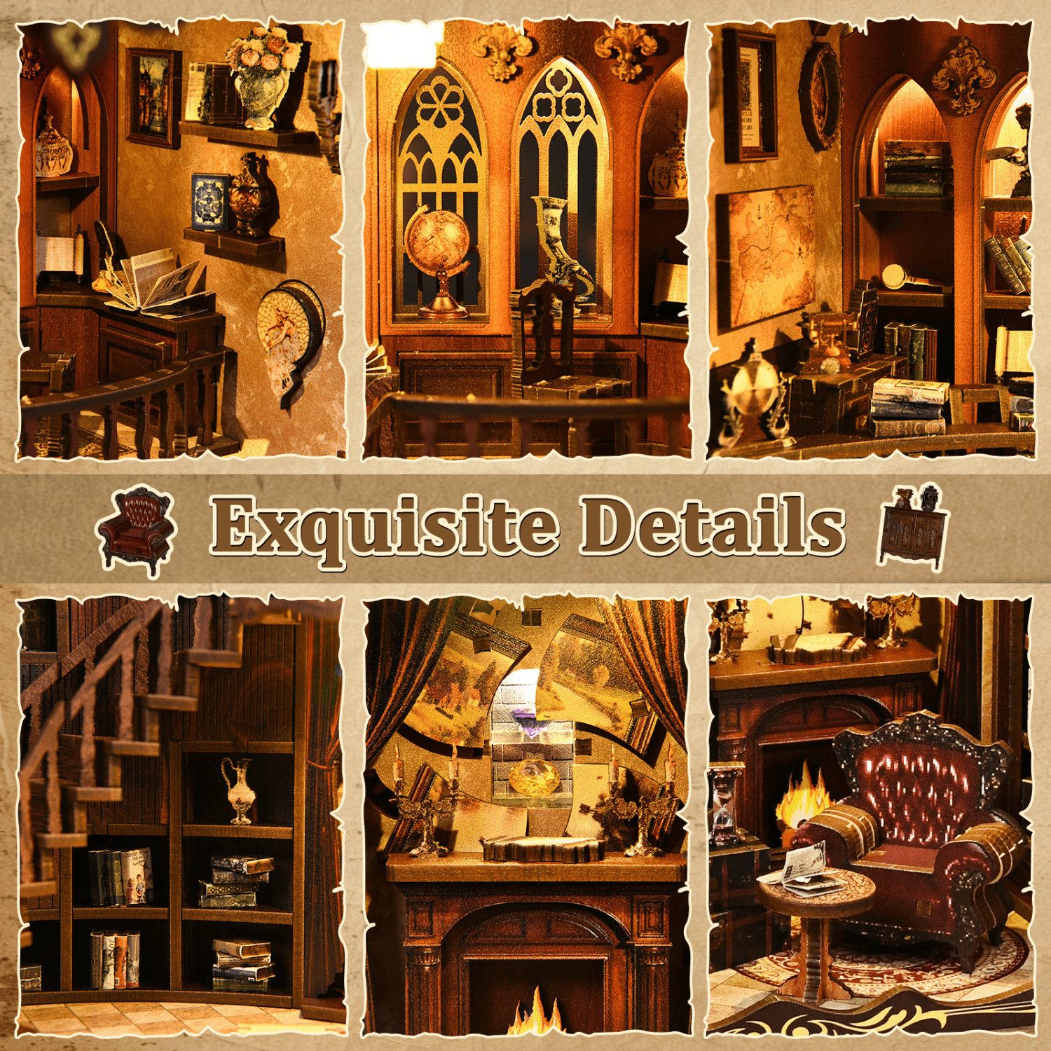 MagicHolz Buchstütze Twilight Midnight Study Diorama aus Holz, mit LED-Beleuchtung – Bild 3 von 5