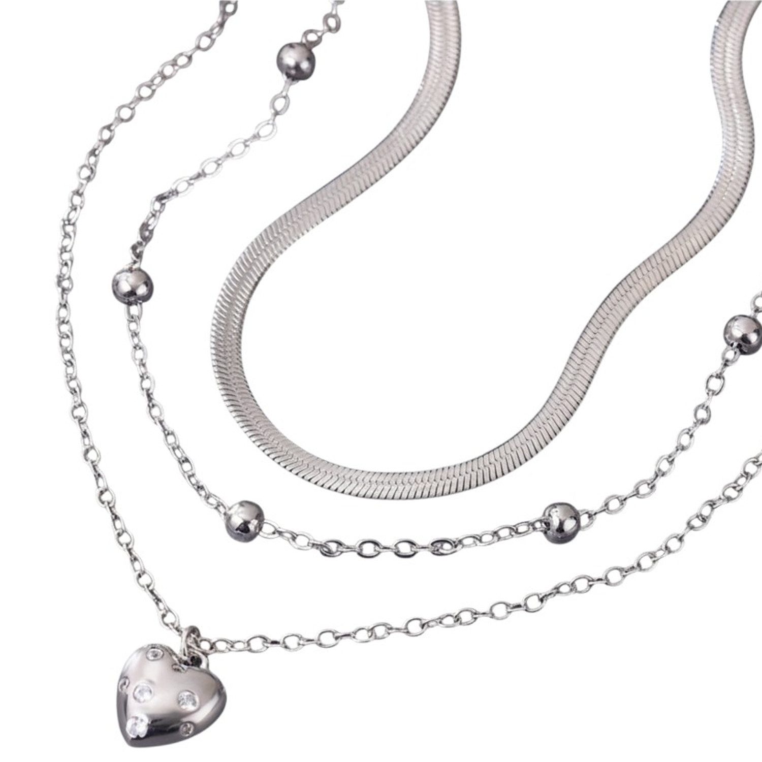 Ketten-Set Layering Halskette Damen Silber 3 Ketten