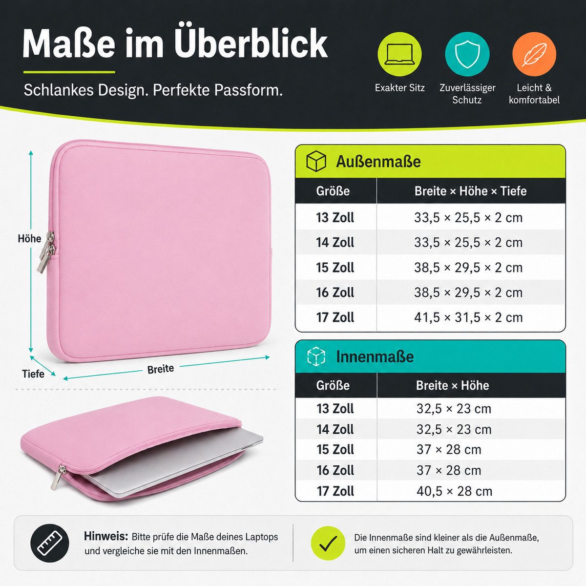 König Design Laptoptasche Universal Notebooktasche 13 Zoll Sleeve Tasche Hülle Laptop Case Cover, weiches Innenfutter zum Schutz vor Kratzern
