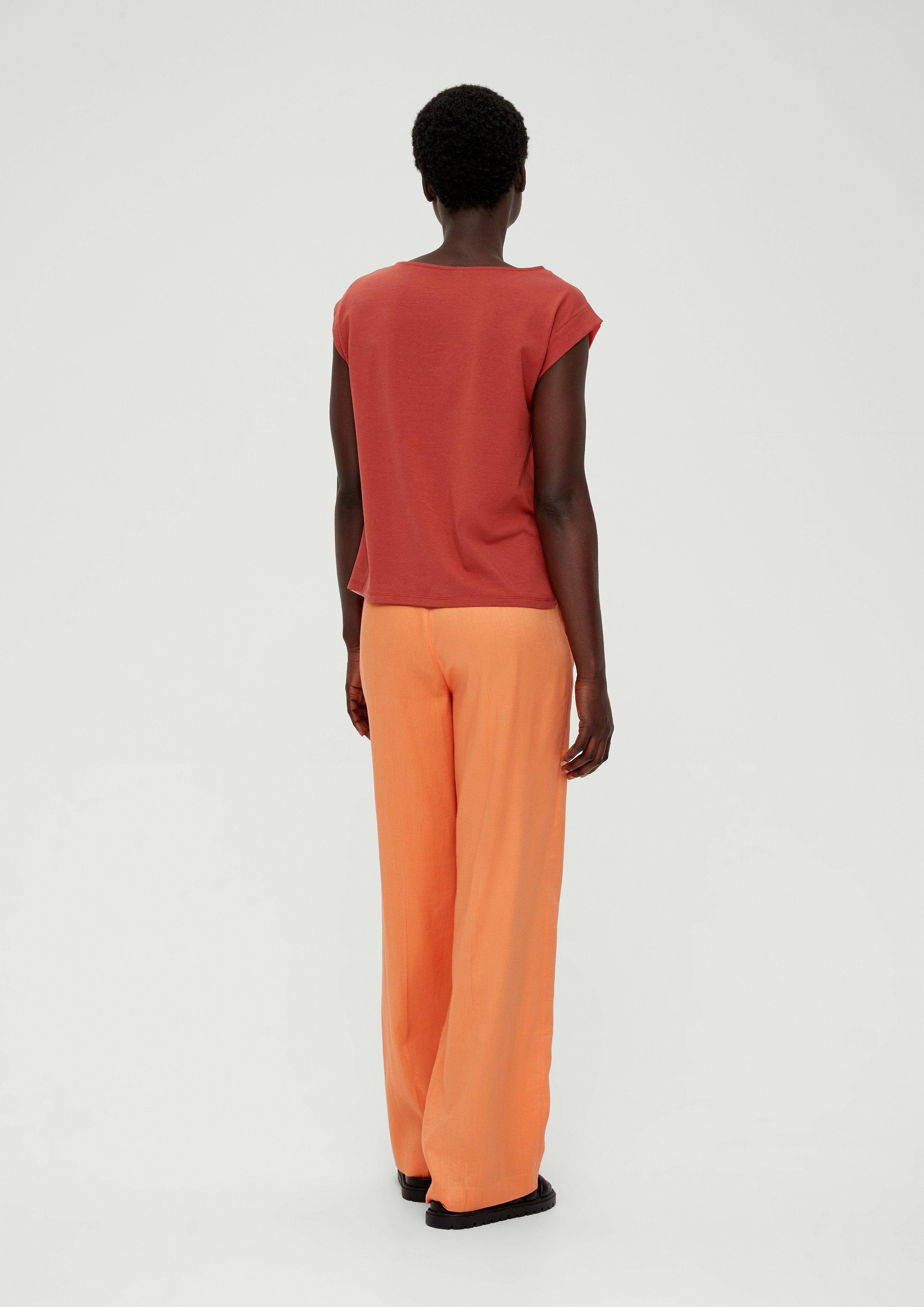 im orange Blusenshirt s.Oliver LABEL Fabricmix Kurzarmshirt BLACK