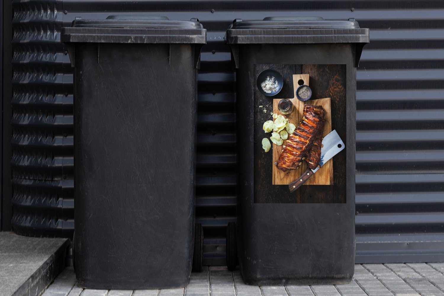Eine frites Abfalbehälter besondere Pommes MuchoWow St), Kombination Sticker, (1 aus Mülleimer-aufkleber, und Spareribs Container, Mülltonne, Wandsticker