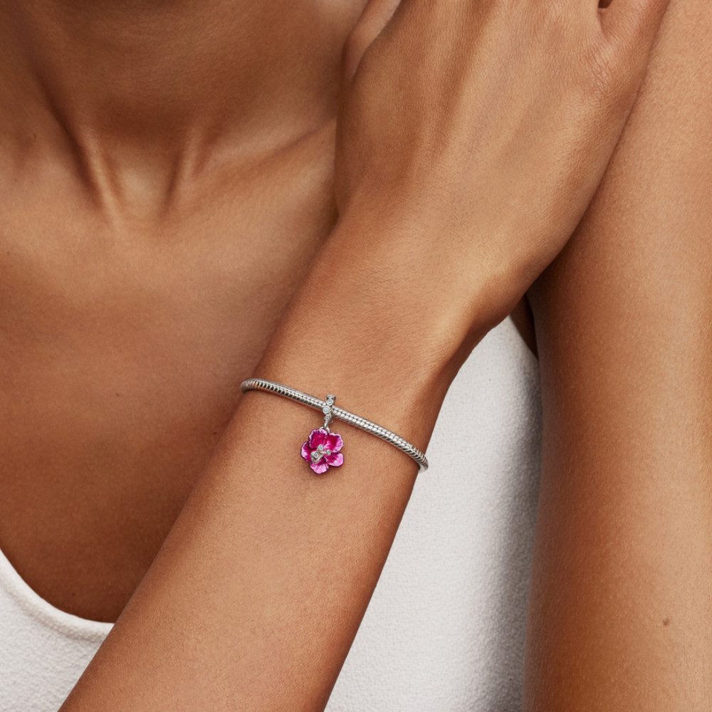 Pandora Charm Blume 794698C01, Hibiskusblüte, Zirkonia, Pink