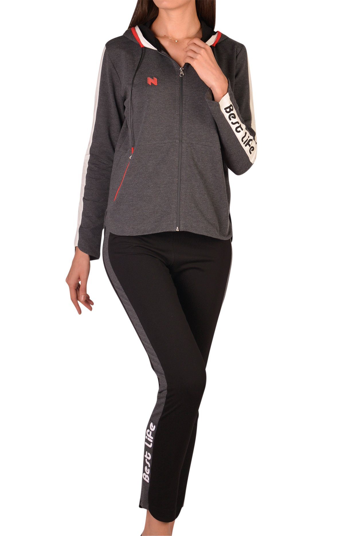 LOREZA Hausanzug Trainingsanzug - Sport - Anthrazit (Set, 2 tlg)