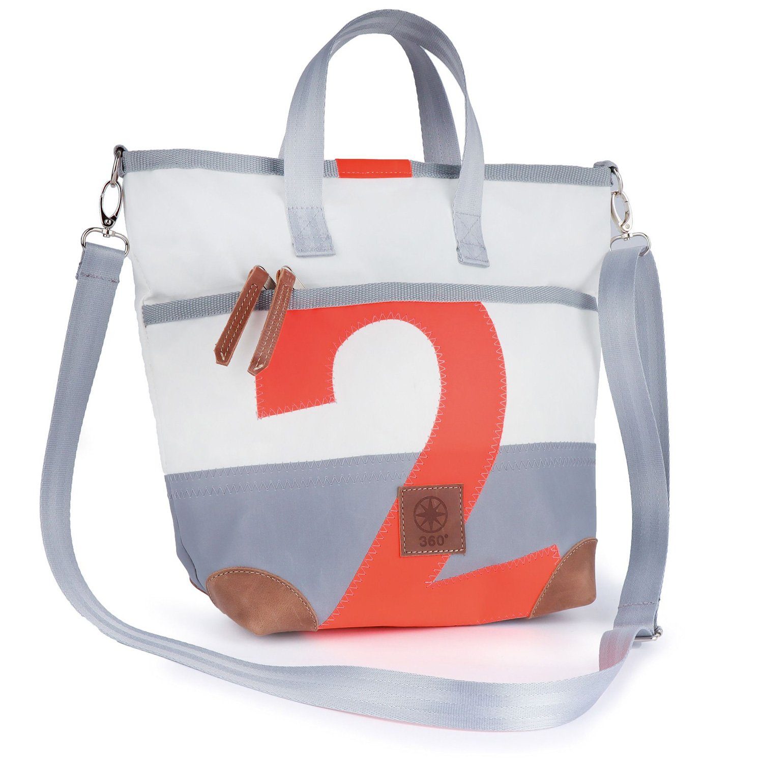 360Grad Handtasche Deern Mini Damen Handtasche Segeltuch weiß, Zahl orange Weiß/Grau mit oranger Zahl