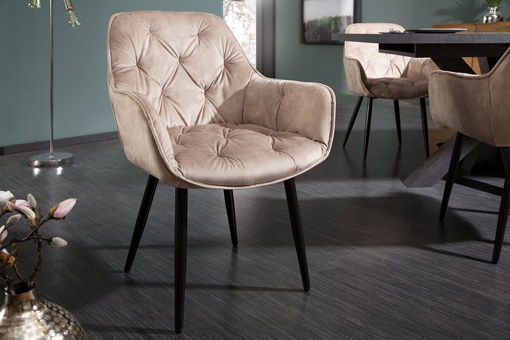 riess-ambiente Polsterstuhl MILANO champagner beige/schwarz - Samt, mit Arm günstig online kaufen