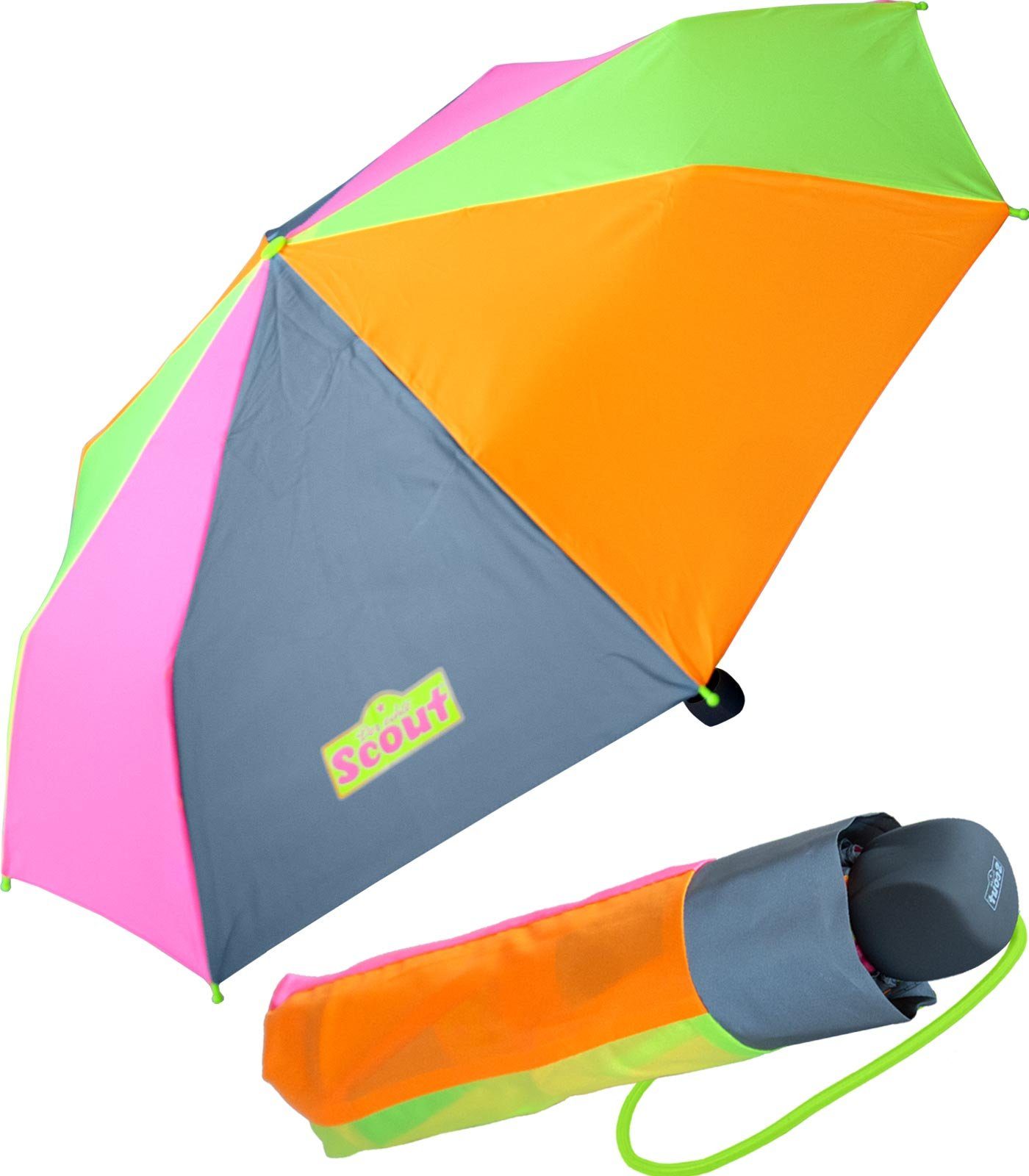 leicht Kinderschirm Taschenregenschirm Basic Mini reflektierend, Scout bunt