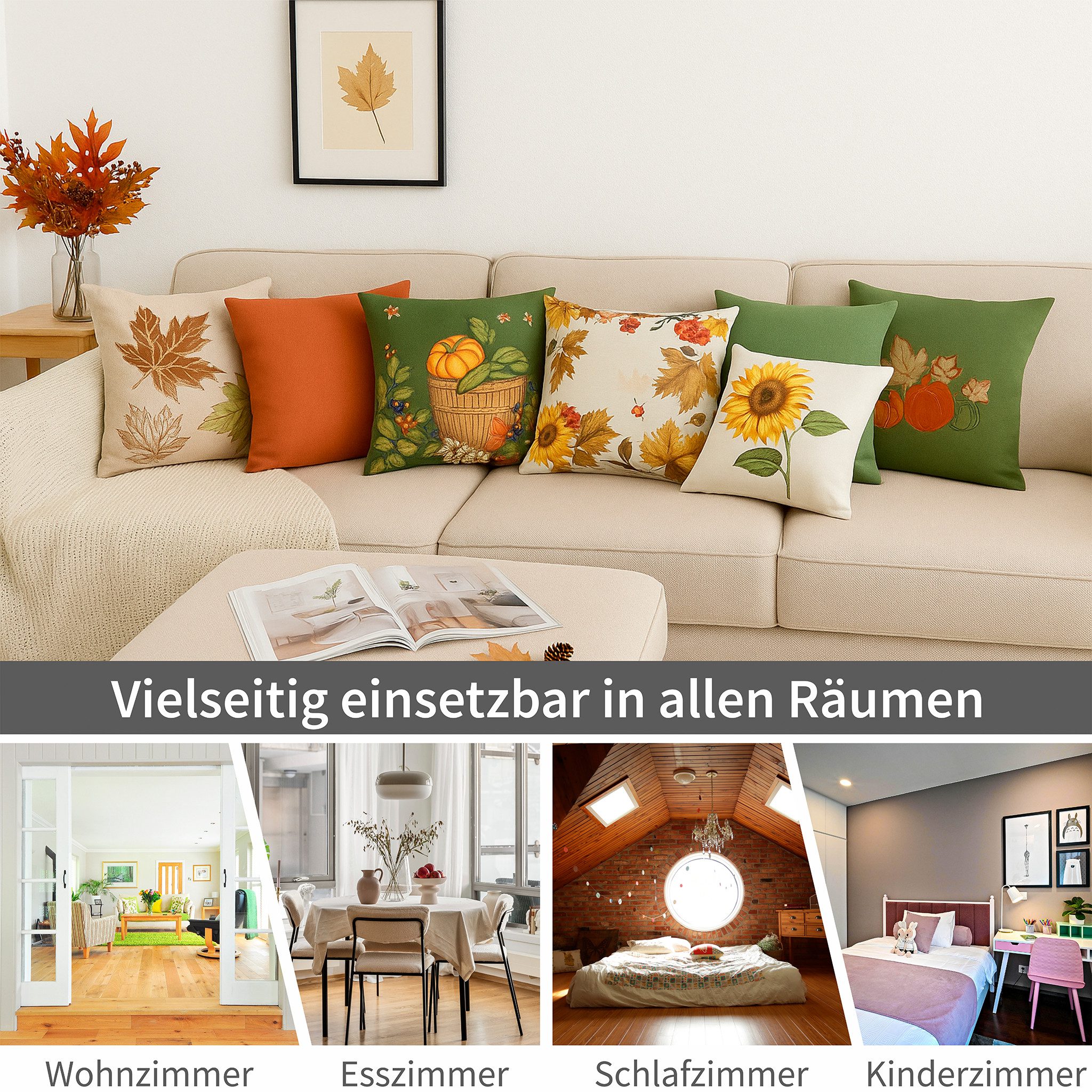 matches21 HOME & HOBBY Kissenbezüge 4er Set Kissenhüllen 40x40 cm mit Tannenzapfen als Herbst-Deko, (4 Stück), Baumwolle Zierkissen-Bezüge für Sofa, Couch