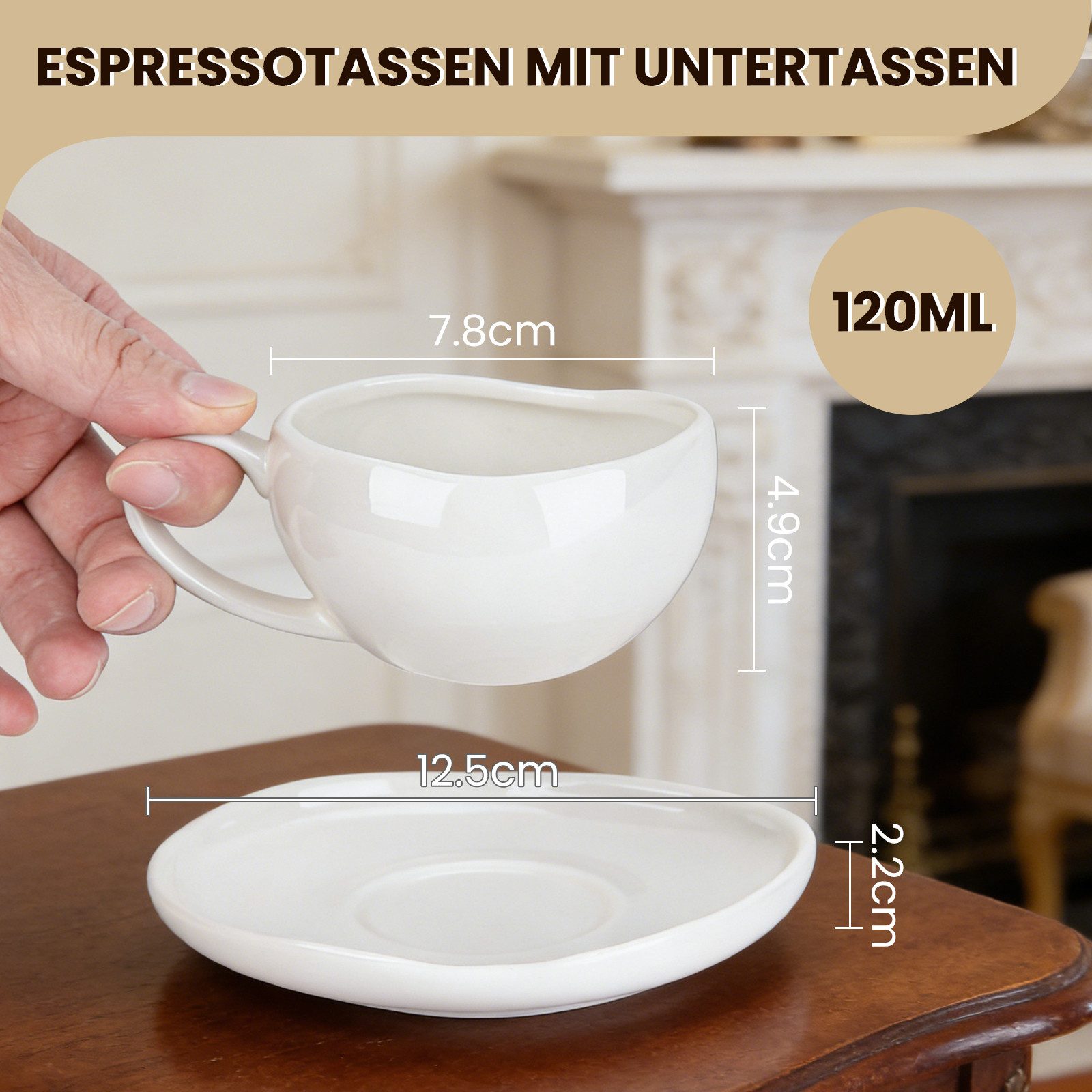 HOMELUX Espressotasse 12 Stück Kaffeetassen Set 120ml Mokkatassen Tassen Teetasse Weiß, 12-tlg., Keramik, Espresso Tasse für 6 Personen mit Untertassen Spülmaschinenfest
