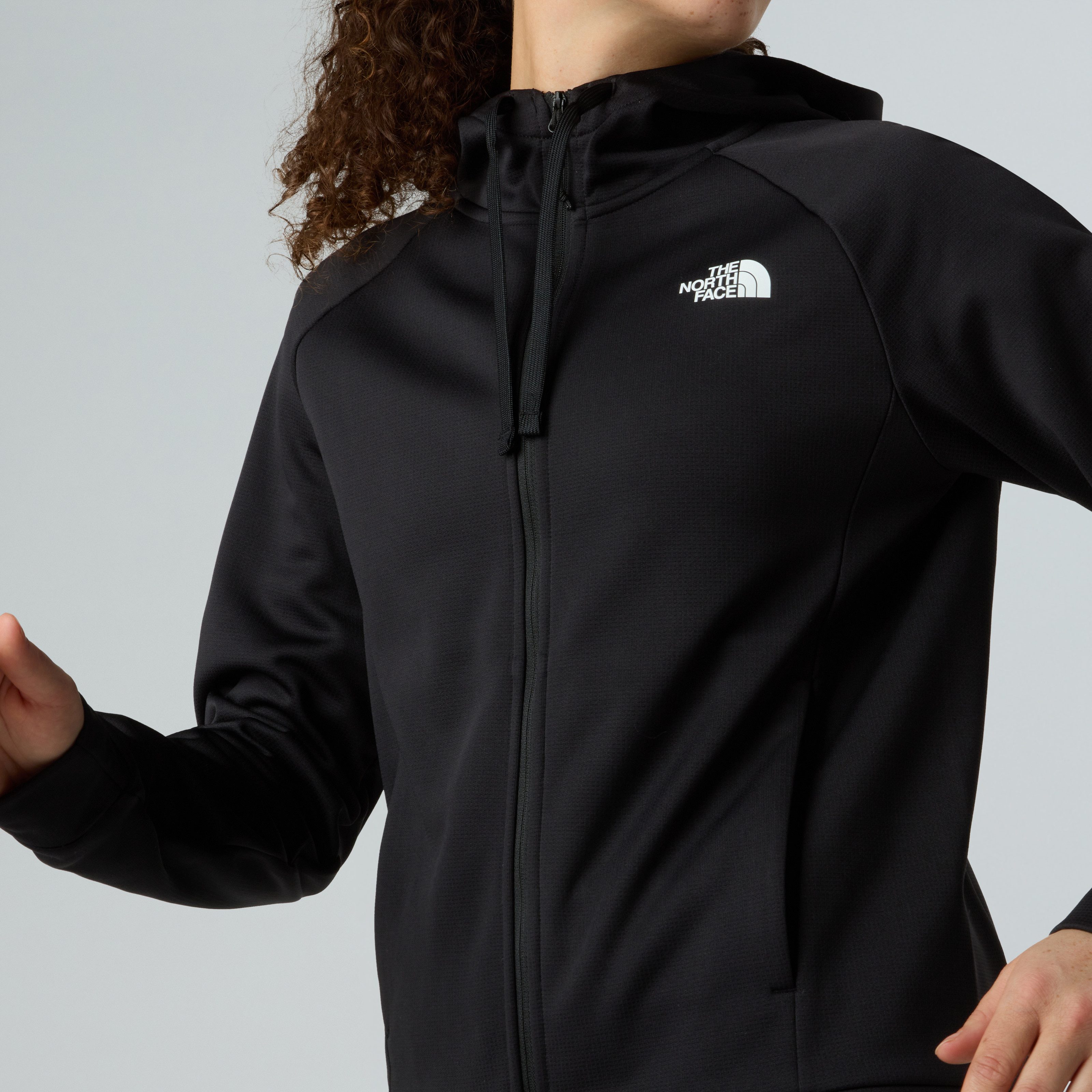 The North Face Fleecejacke W REAXION 2.0 HOODED FULL ZIP JACKET sportlicher Stil, mit Kapuze und Kordelzug, mit Eingrifftaschen