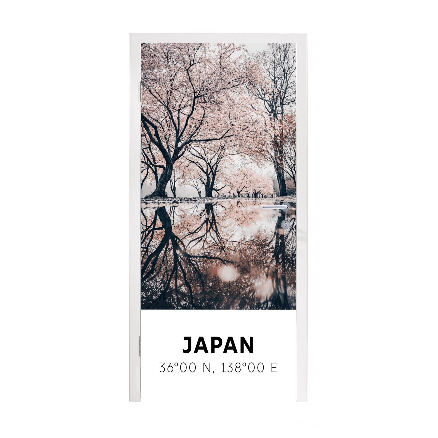 MuchoWow Türtapete Japan - Sakura - Frühling - Rosa, Matt, bedruckt, (1 St), Fototapete für Tür, Türaufkleber, 75x205 cm