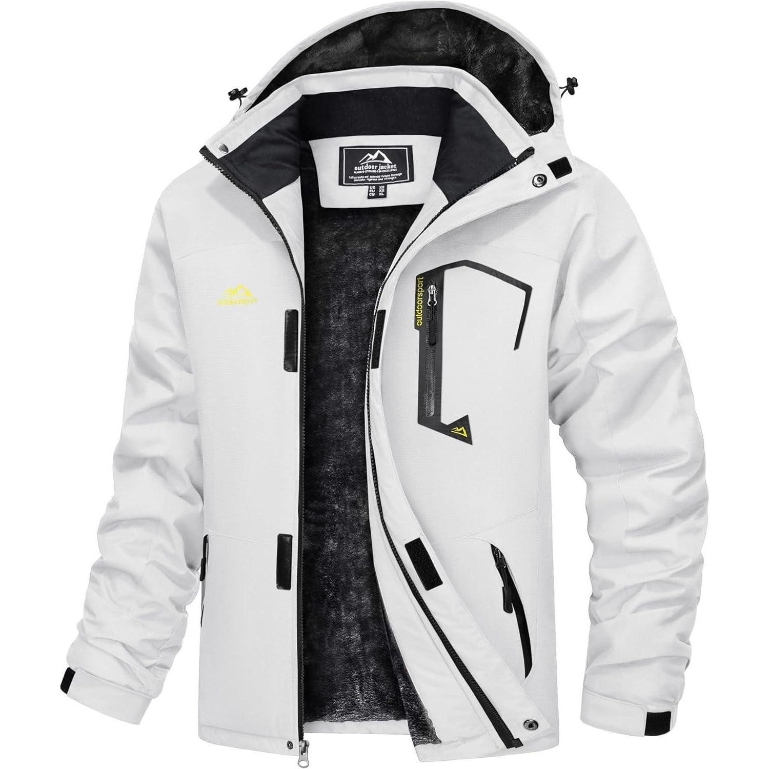 LuxusKollektion Skijacke Winterjacke Herren Wasserdicht Winddicht Fleece Kapuze XXL Weiß
